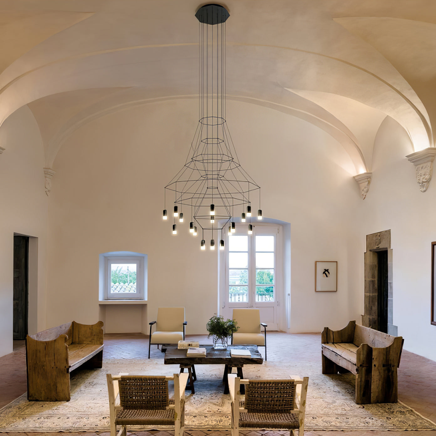 Lustra Chandelier Lignes Noir Structure Métallique LED - Neutralighting