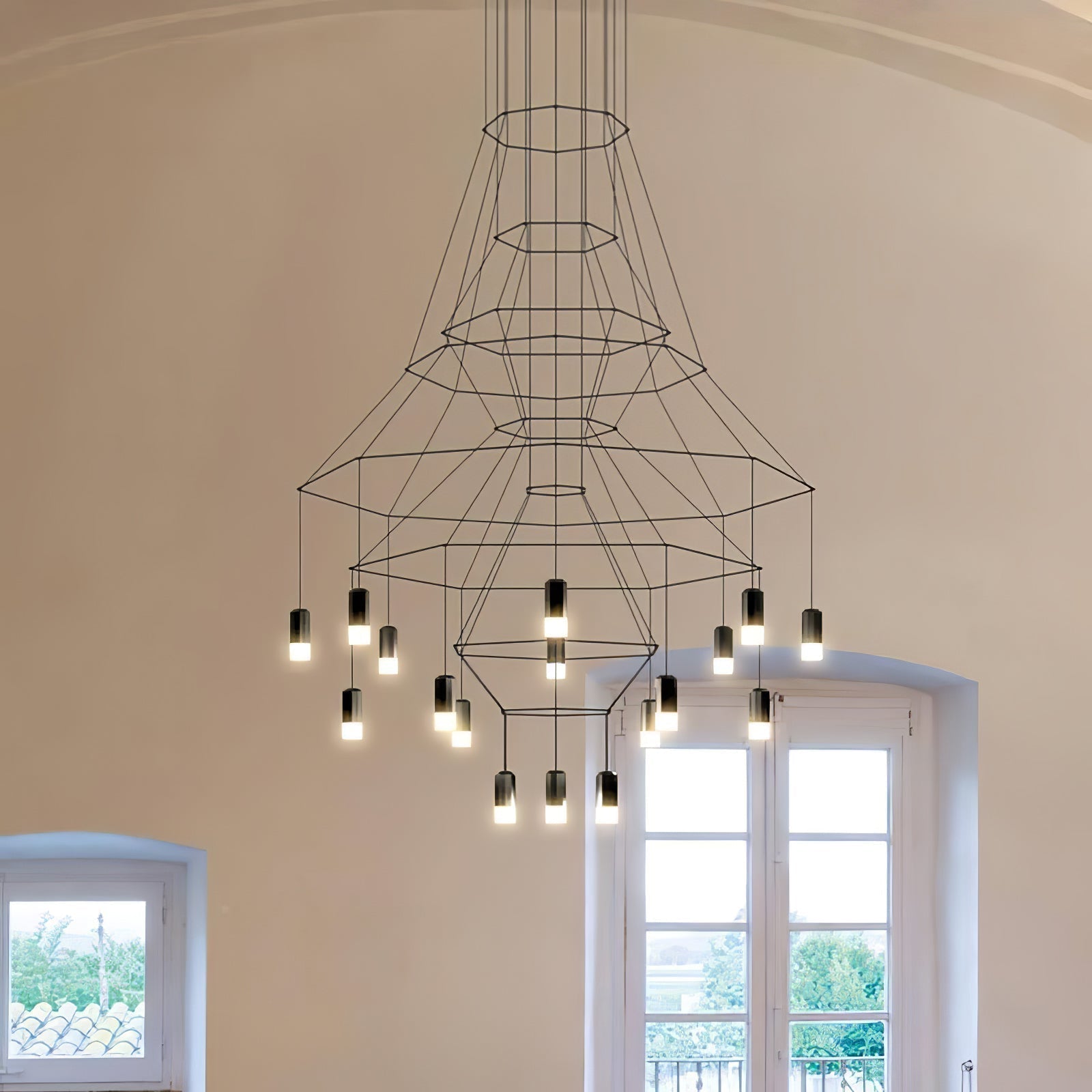 Lustra Chandelier Lignes Noir Structure Métallique LED - Neutralighting