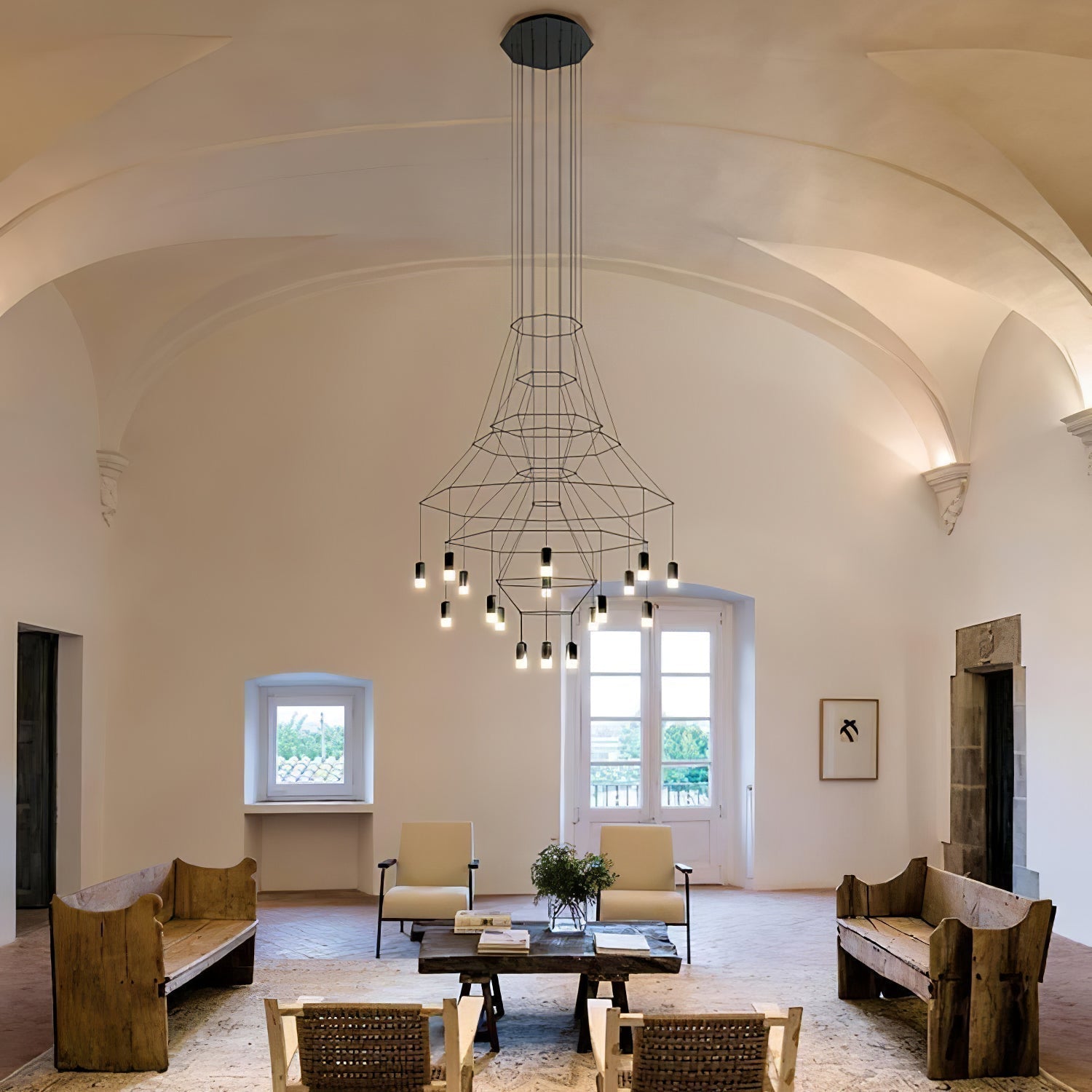 Lustra Chandelier Lignes Noir Structure Métallique LED - Neutralighting