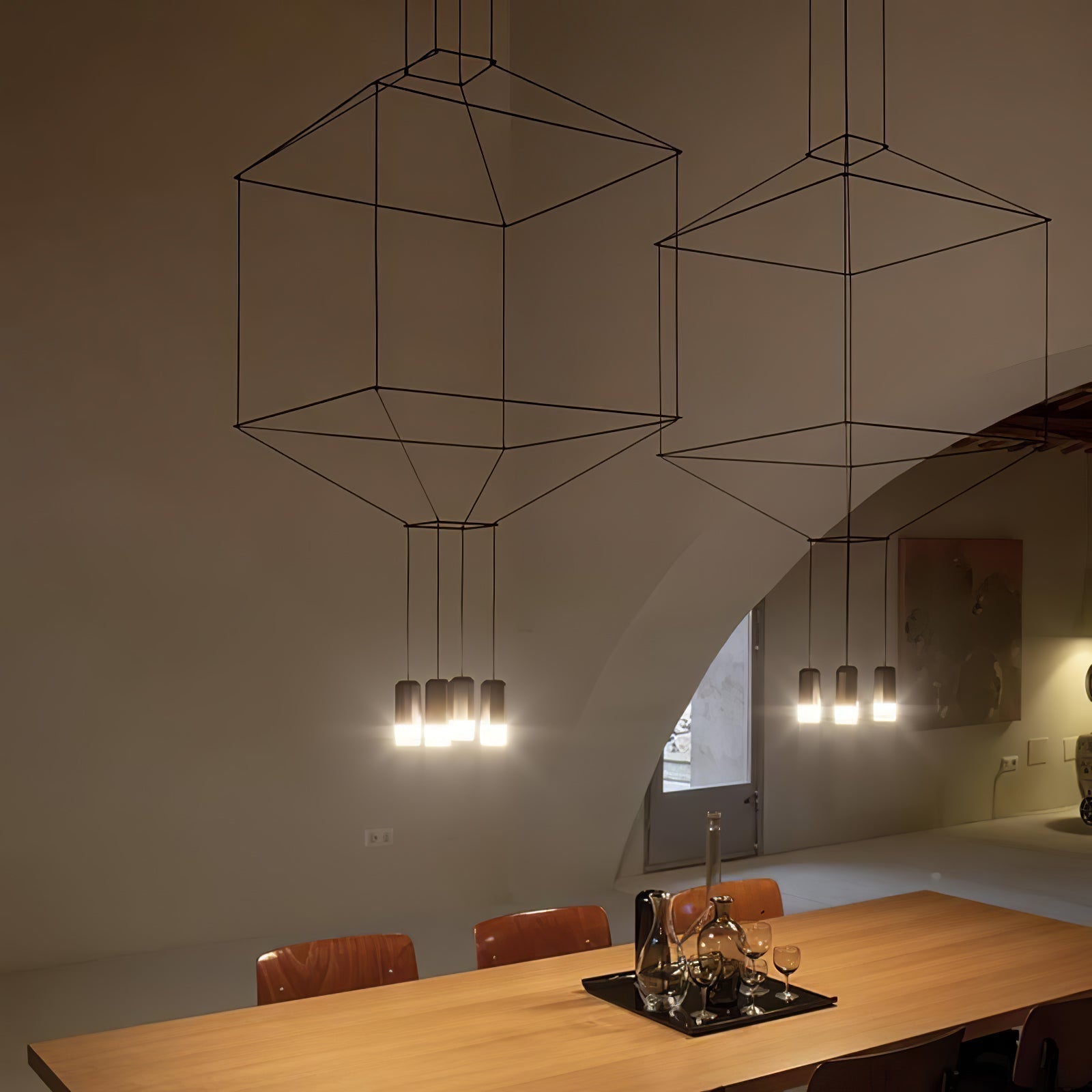 Lustra Chandelier Lignes Noir Structure Métallique LED - Neutralighting