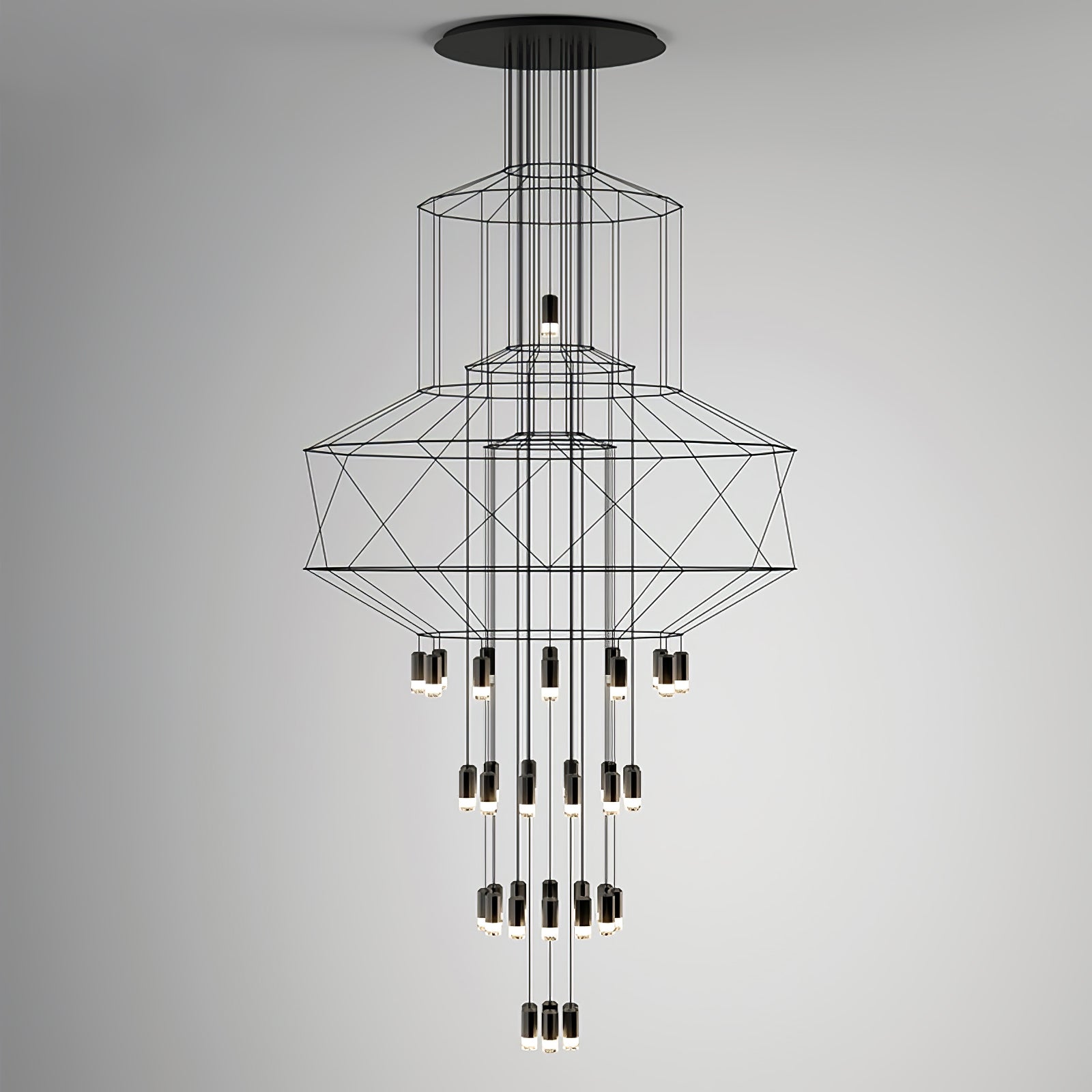 Lustra Chandelier Lignes Noir Structure Métallique LED - Neutralighting