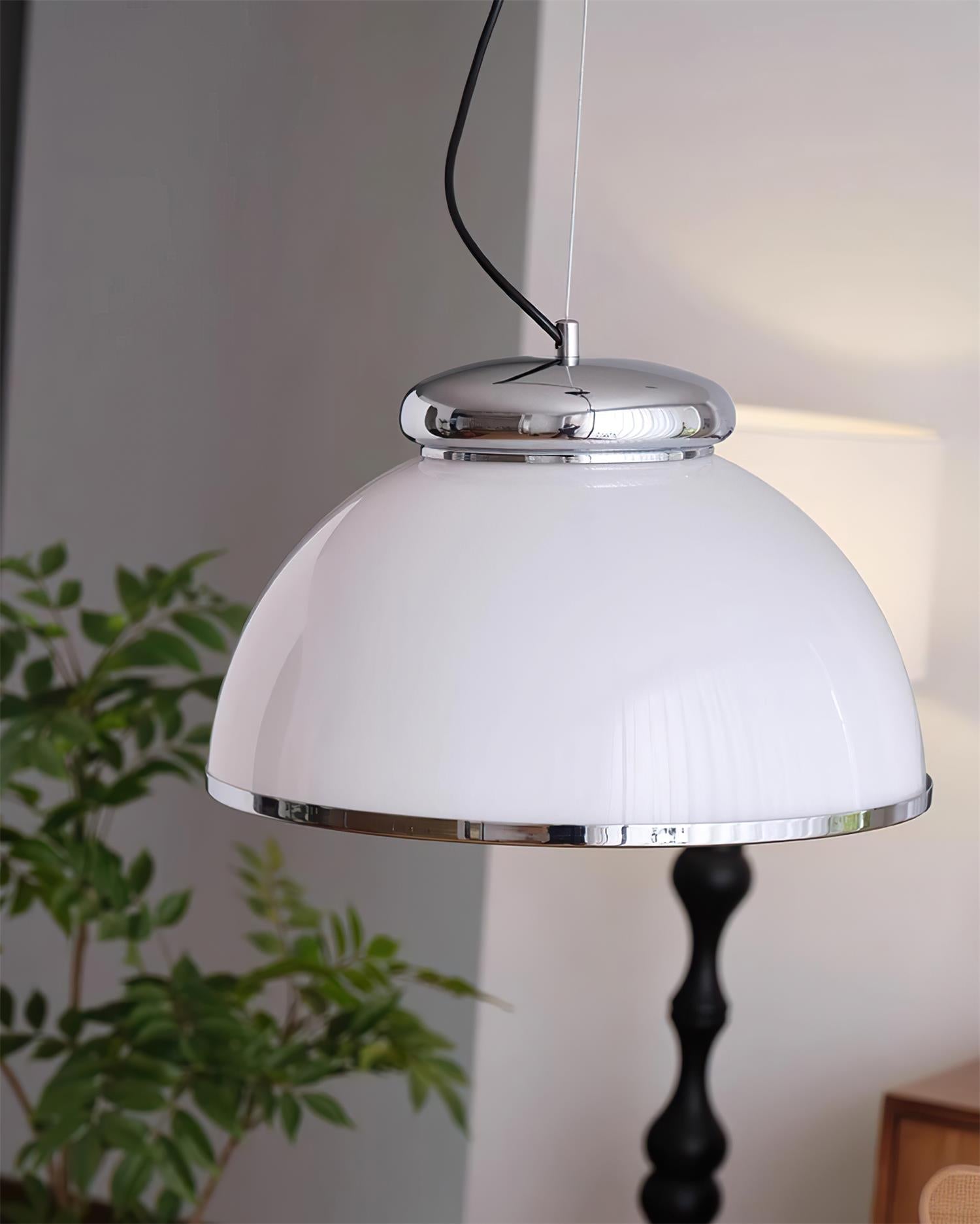 Lita Suspension Lampe Dôme en Verre Bordure Chrome - Neutralighting