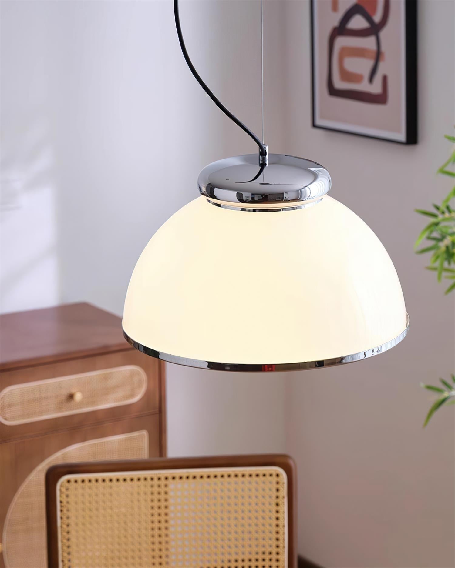 Lita Suspension Lampe Dôme en Verre Bordure Chrome - Neutralighting