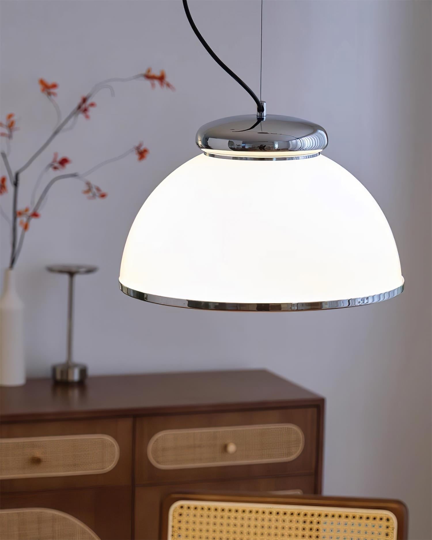 Lita Suspension Lampe Dôme en Verre Bordure Chrome - Neutralighting