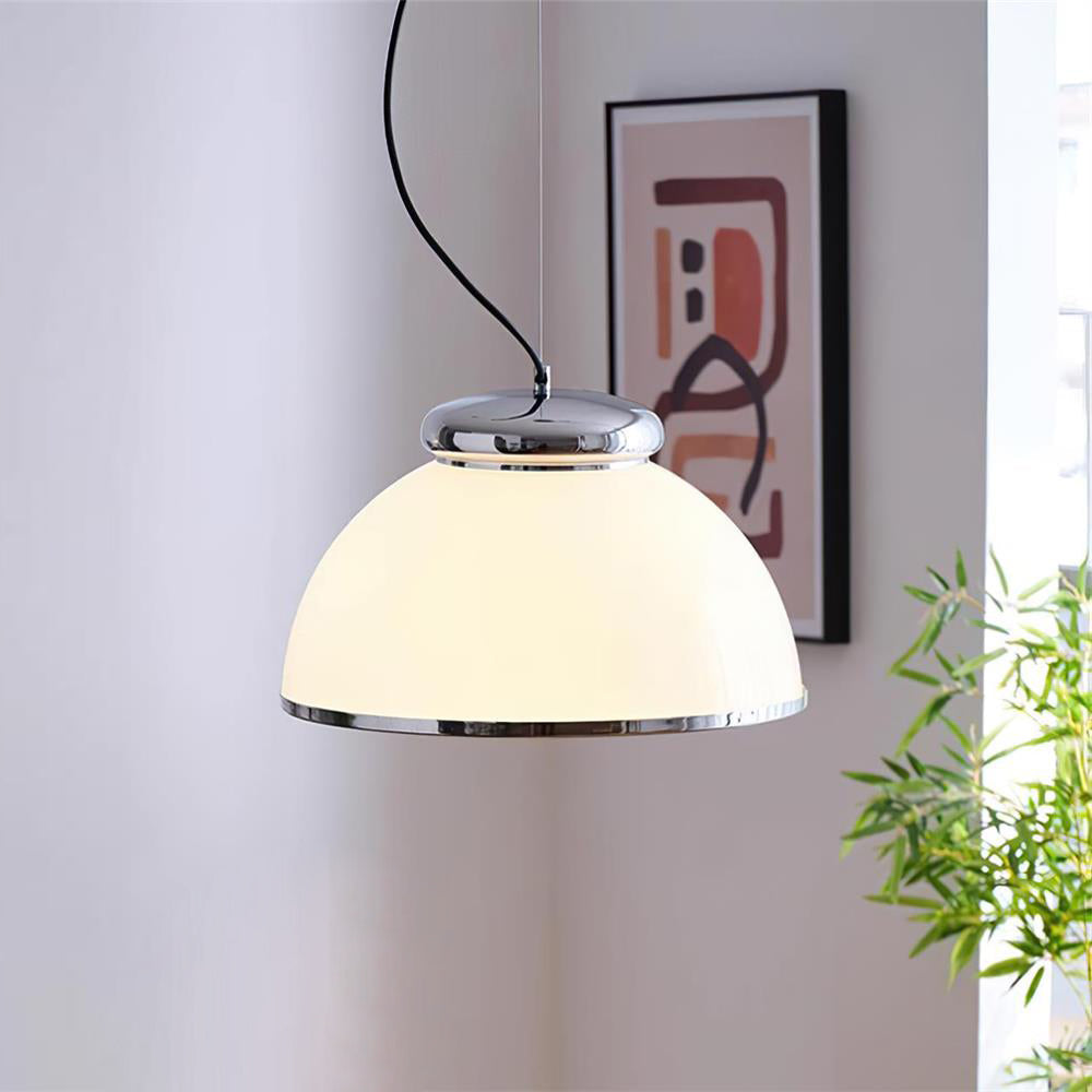 Lita Suspension Lampe Dôme en Verre Bordure Chrome - Neutralighting