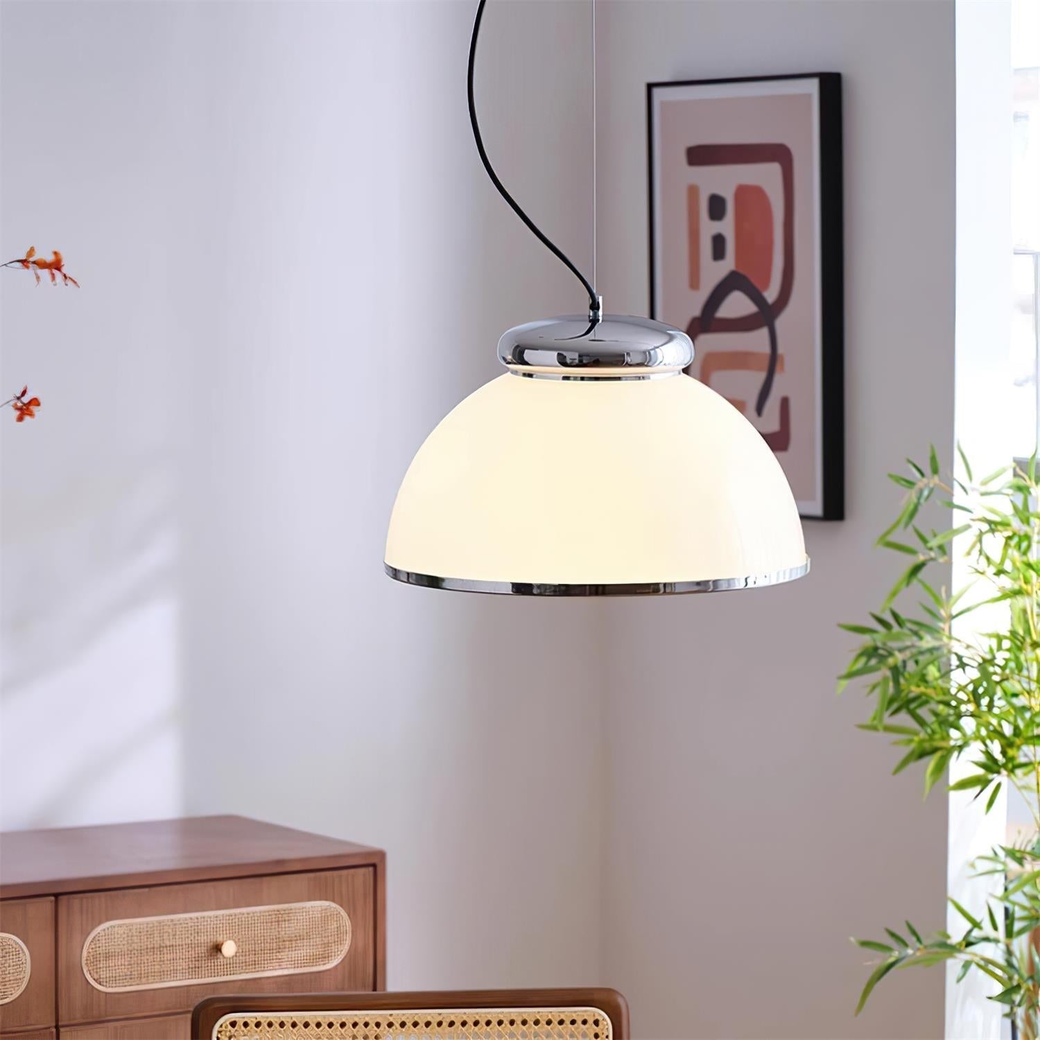 Lita Suspension Lampe Dôme en Verre Bordure Chrome - Neutralighting