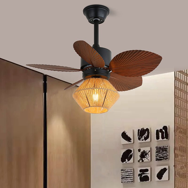 Plafonnier ventilateur industriel Daxon, Modèle F, avec finition corps en bois de noyer.