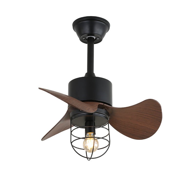 Plafonnier ventilateur industriel Daxon, détail de la cage métallique et du luminaire.
