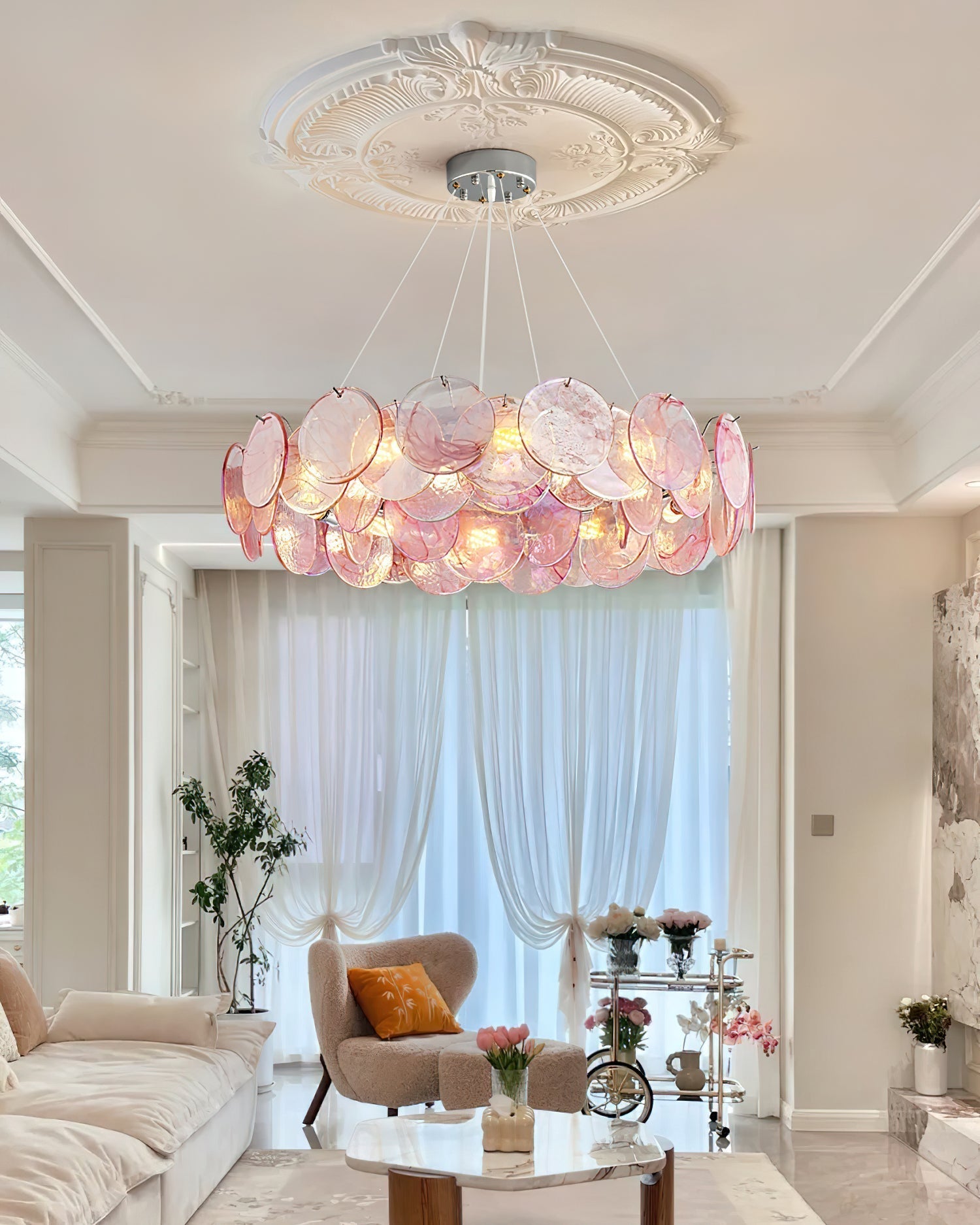 Loire Lustre Halo en Disques en Verre Rose Iridescent - Neutralighting