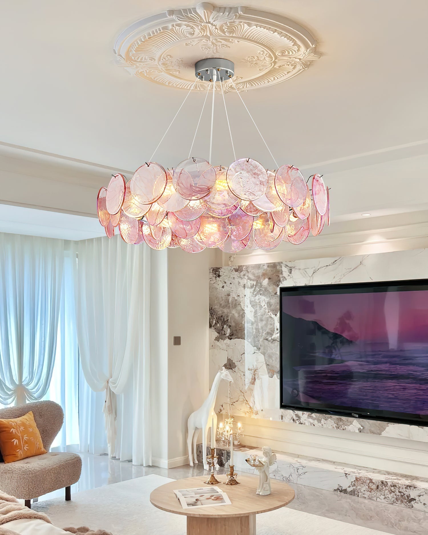 Loire Lustre Halo en Disques en Verre Rose Iridescent - Neutralighting