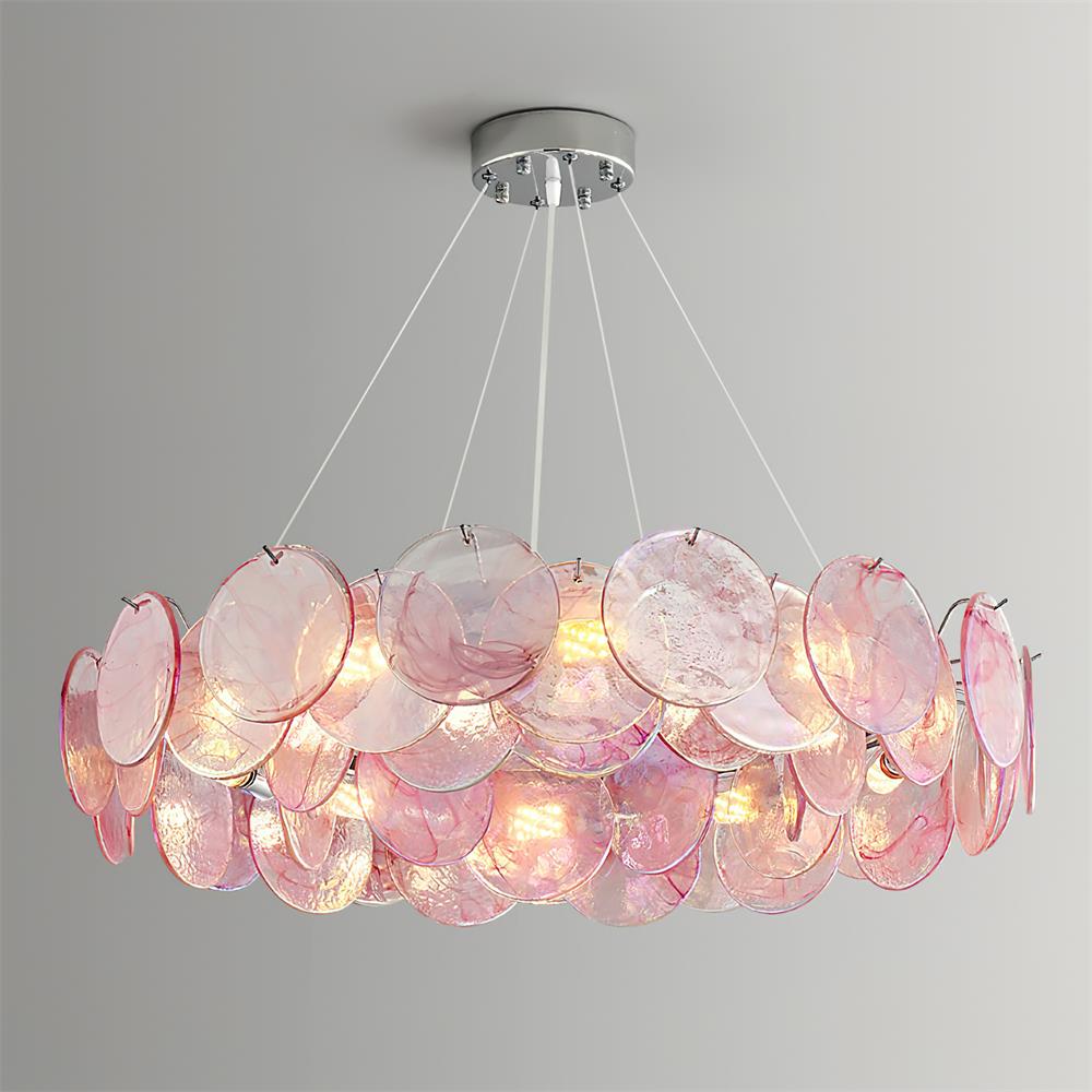 Loire Lustre Halo en Disques en Verre Rose Iridescent - Neutralighting