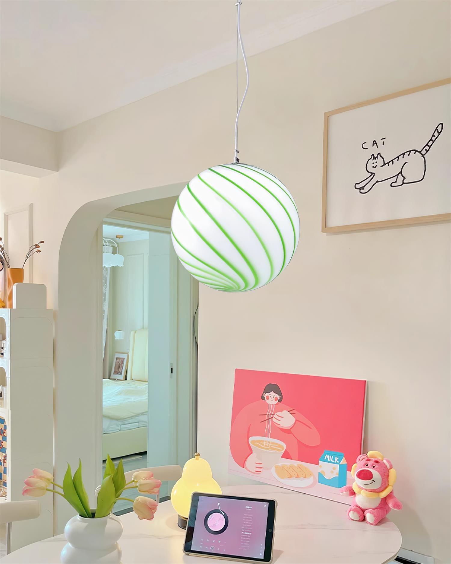 Zepin Suspension lumineuse en verre avec rayures vertes tourbillonnantes - Neutralighting