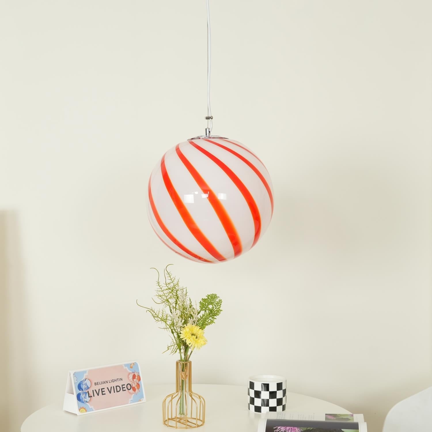Zepin Suspension lumineuse en verre avec rayures vertes tourbillonnantes - Neutralighting