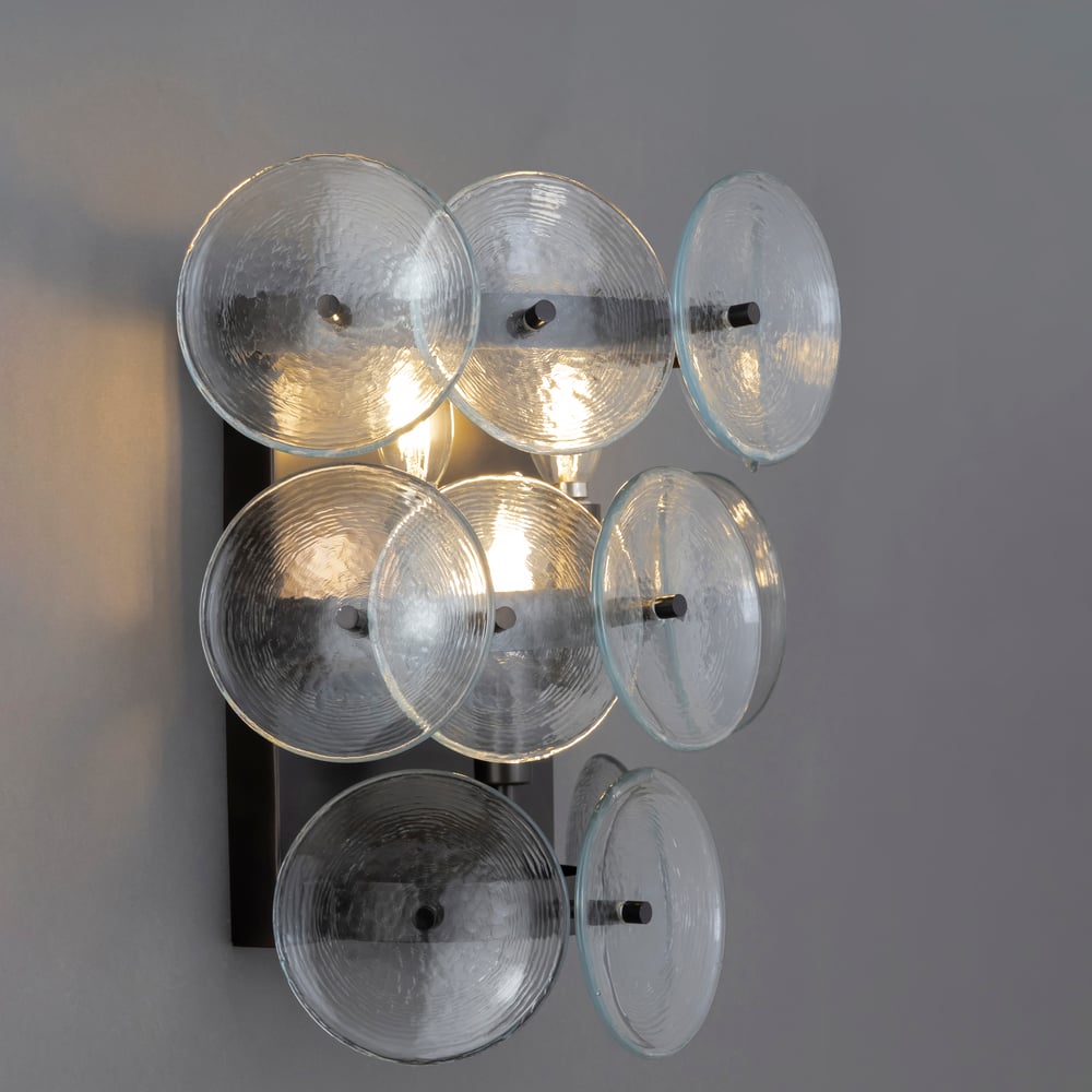 Aurora Wall Sconce Pressed Glass Disc Vintage Amber - Letslighting