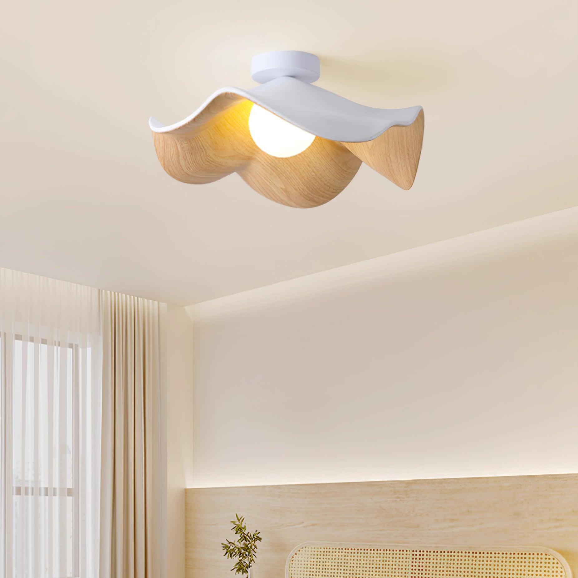 Solara Plafonnier Feuille de Lotus avec finition bois et blanc - Neutralighting
