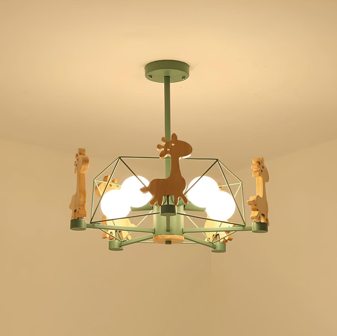 Lustra Chandelier Joli Cerf en Bois Vert & Rose - Neutralighting