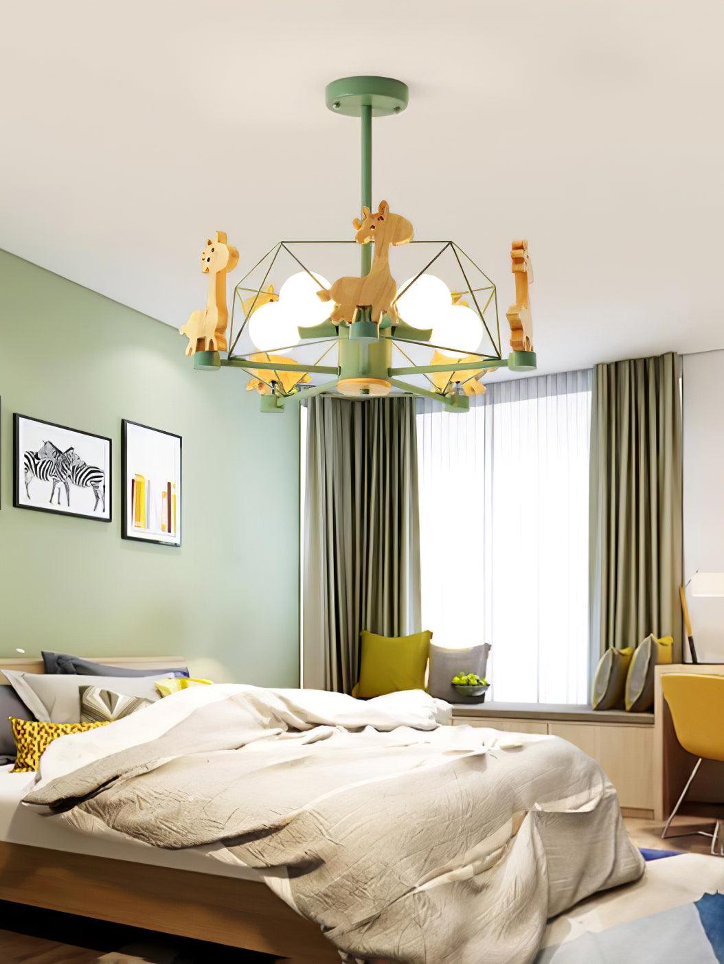Lustra Chandelier Joli Cerf en Bois Vert & Rose - Neutralighting