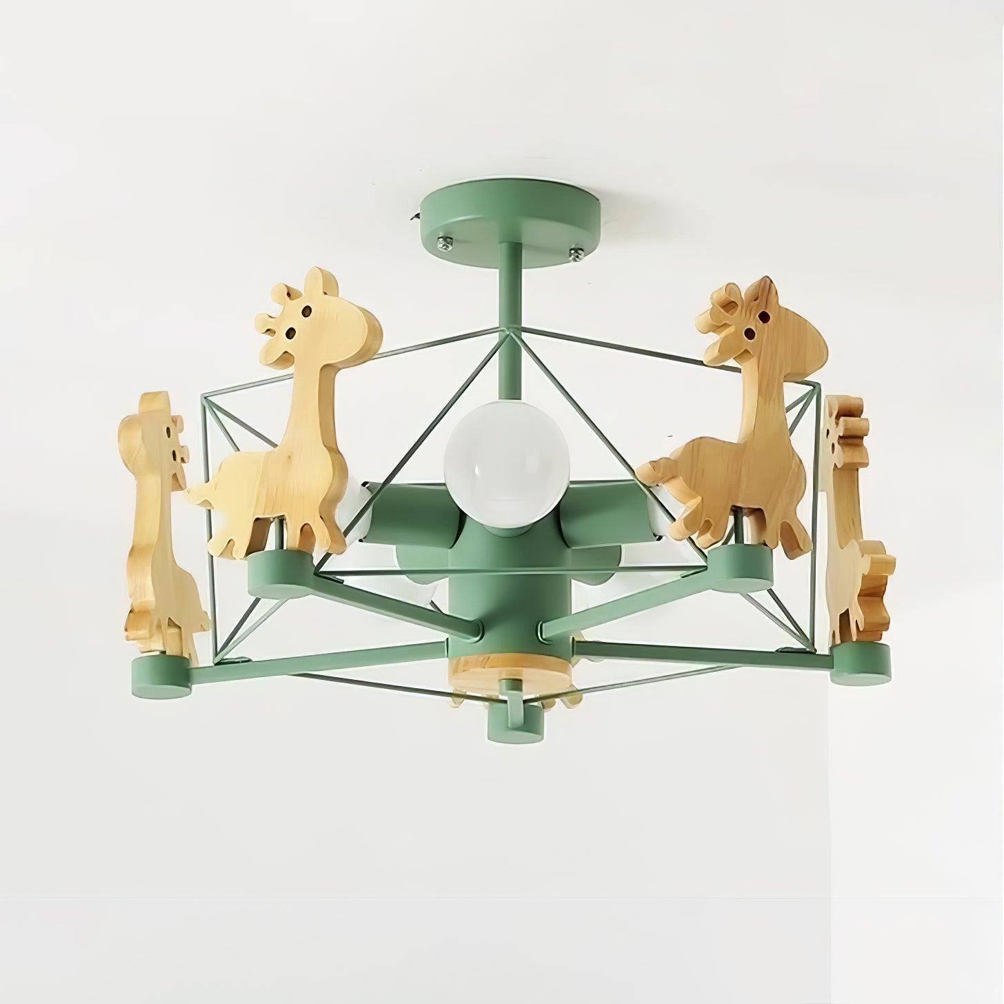 Lustra Chandelier Joli Cerf en Bois Vert & Rose - Neutralighting