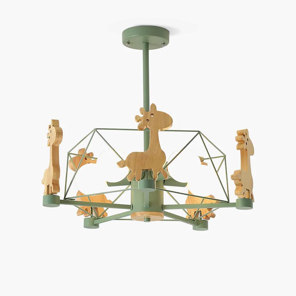 Lustra Chandelier Joli Cerf en Bois Vert & Rose - Neutralighting