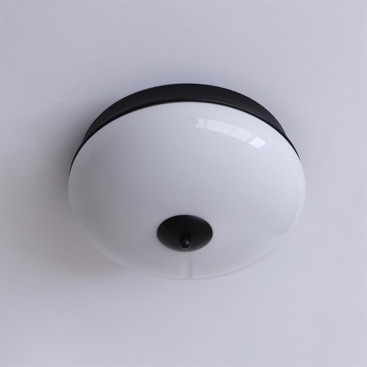 Ludo Plafonnier Noir et or, Abat-jour Rond Laiteux - Neutralighting