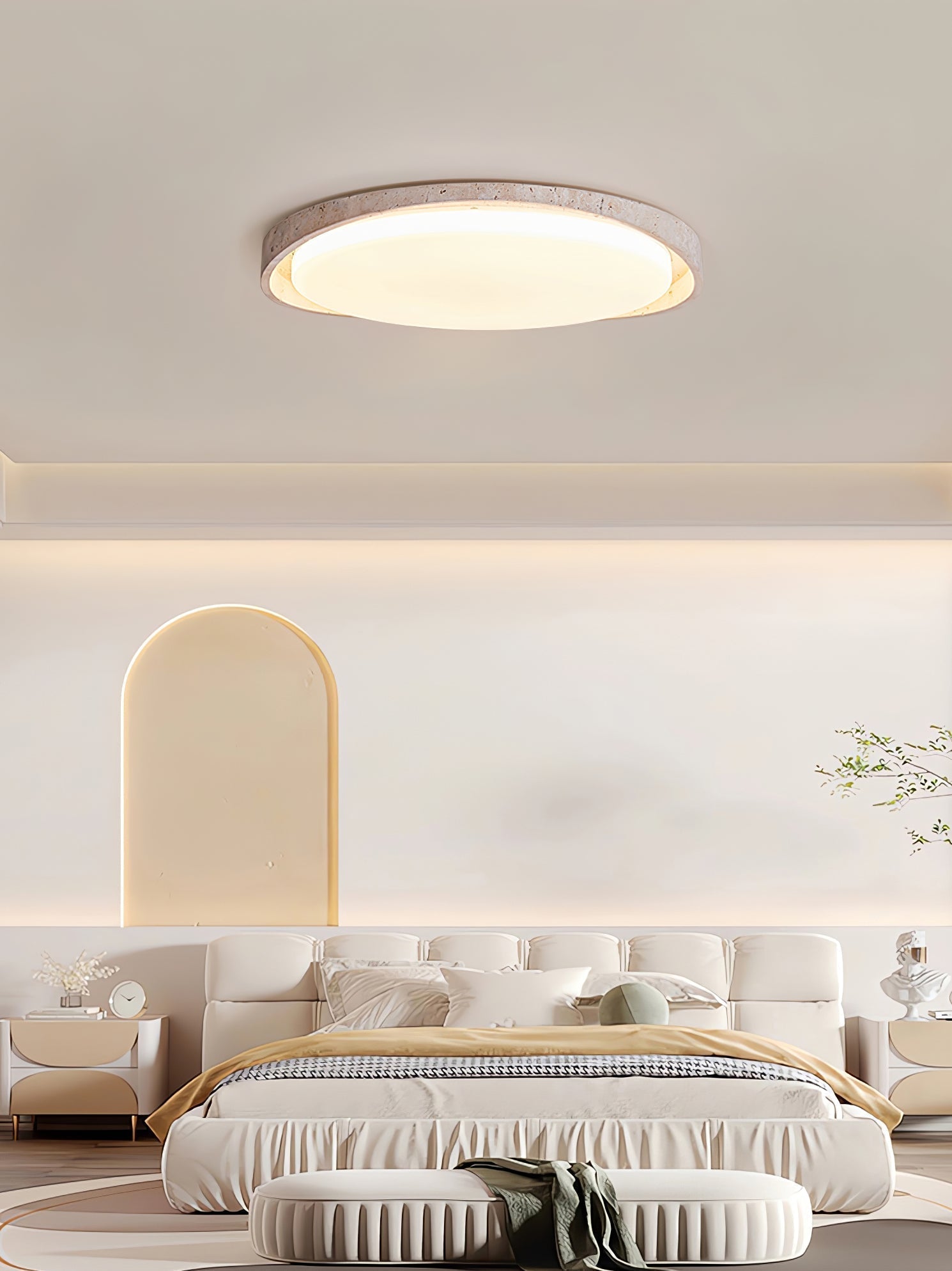 Vanoren Lampe Plafonnier à Cadre Ovale en Travertin - Neutralighting