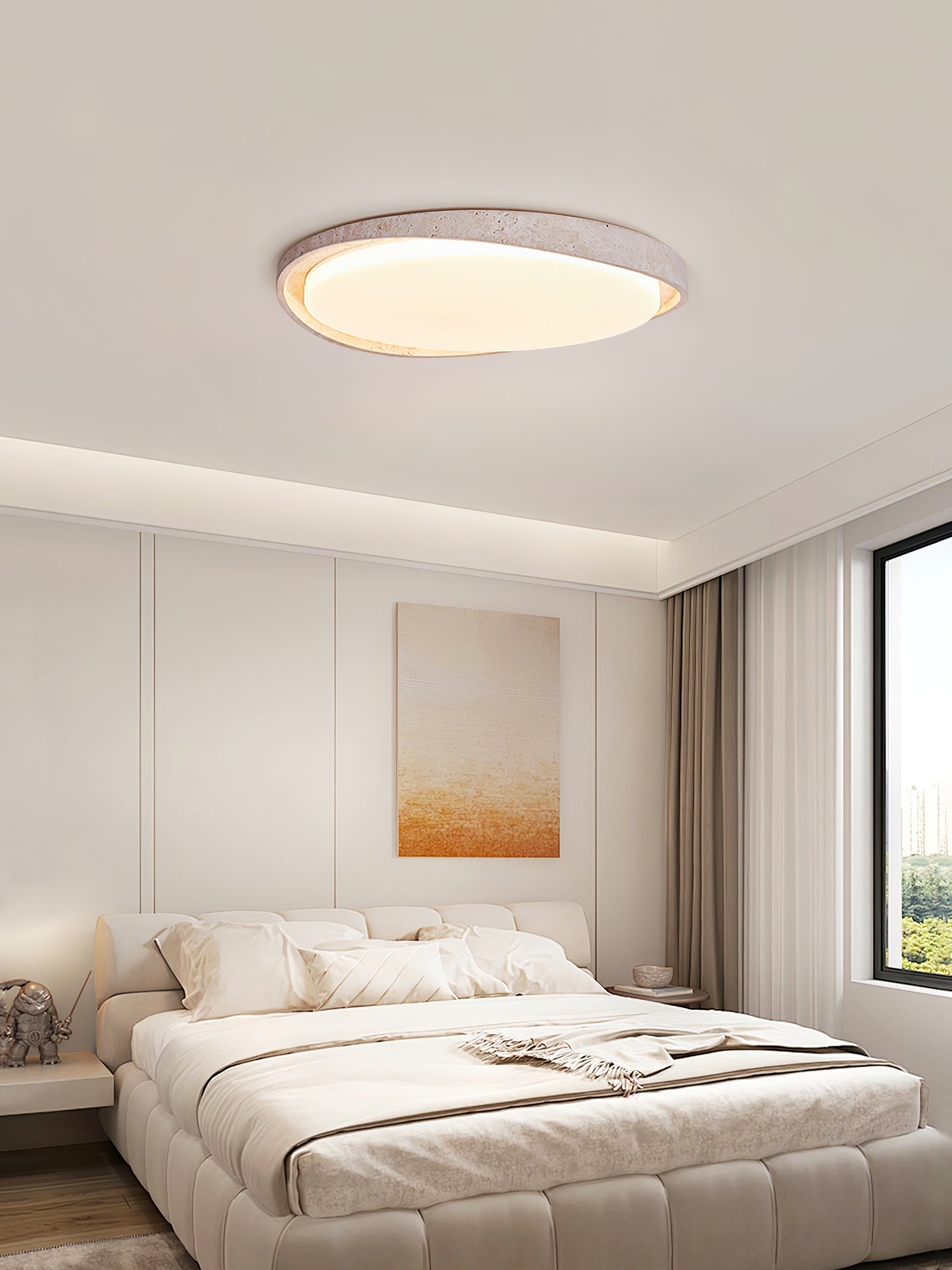 Vanoren Lampe Plafonnier à Cadre Ovale en Travertin - Neutralighting