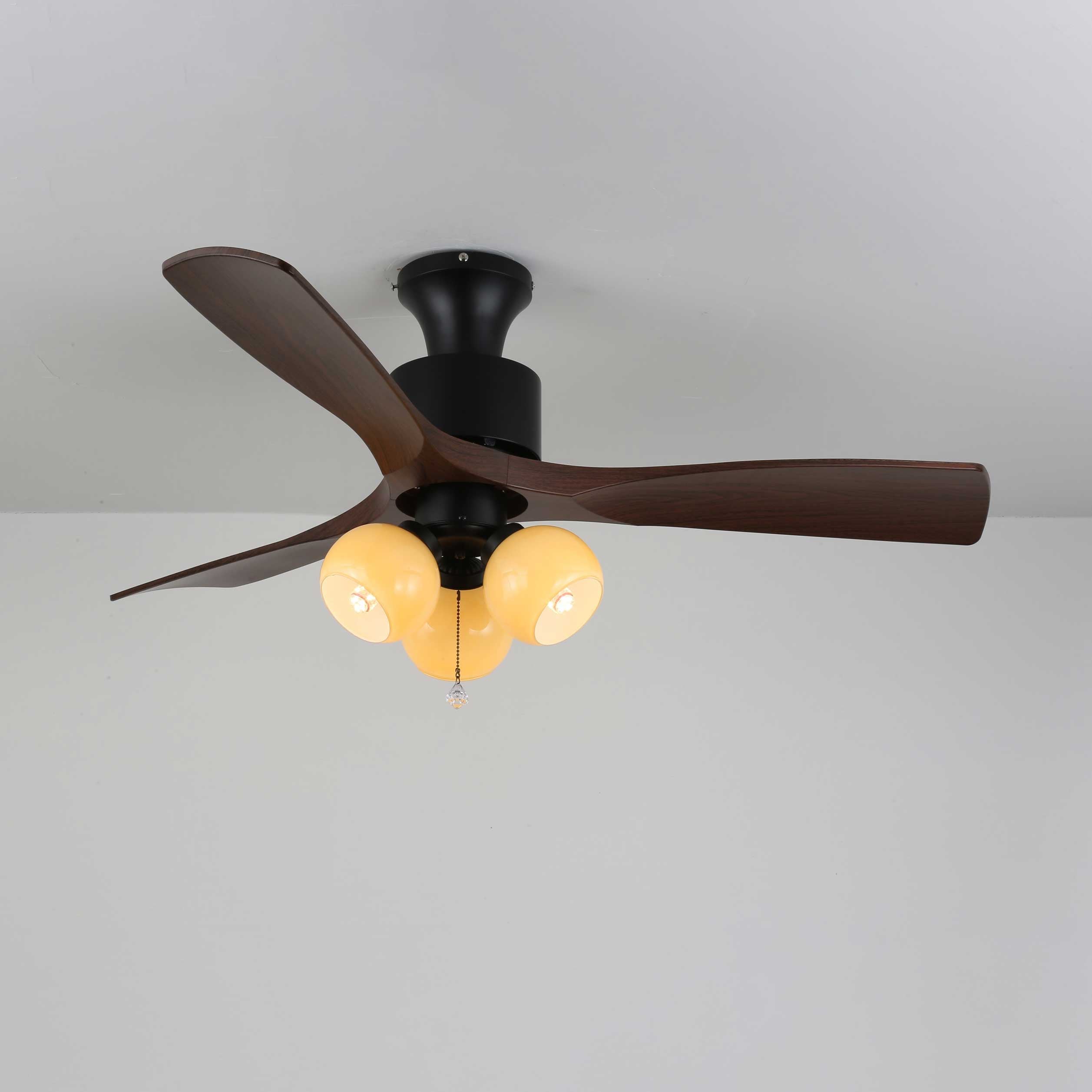 Plafonnier ventilateur Gwen en verre vintage avec culot d'ampoule E26/E27