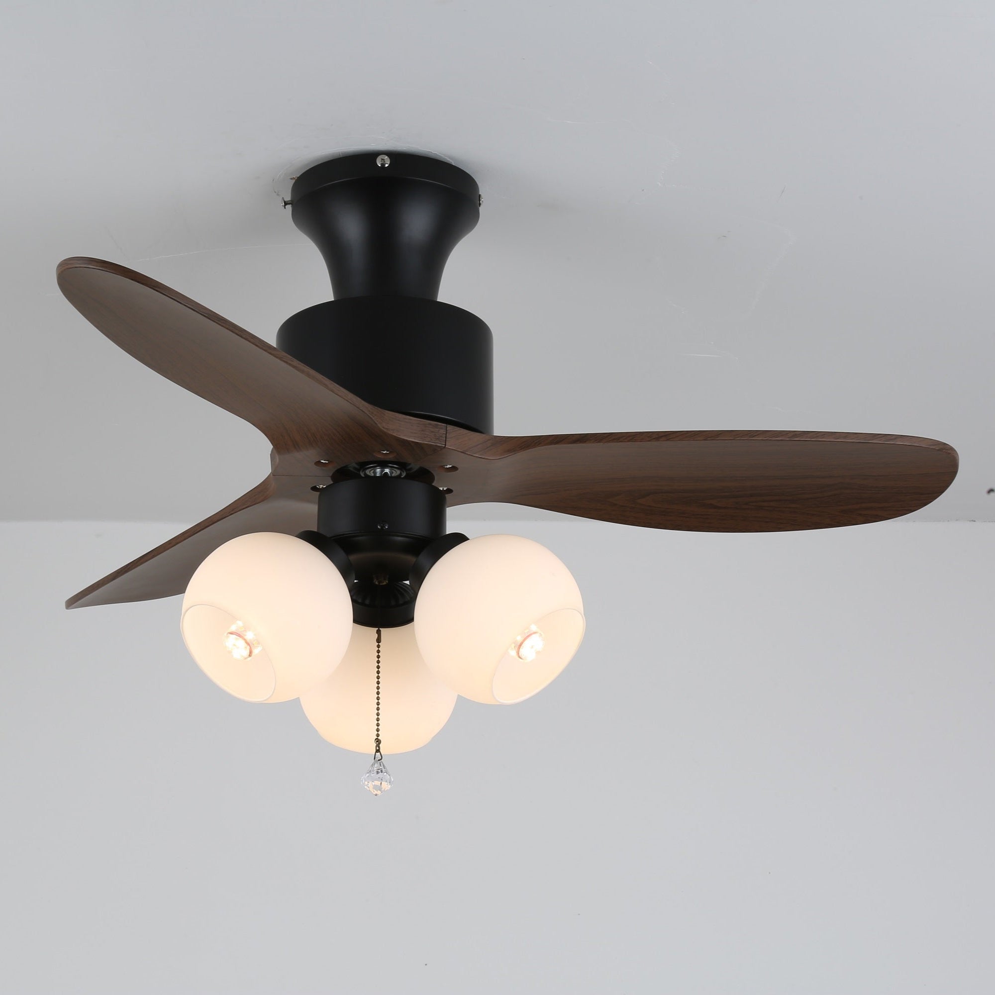 Plafonnier ventilateur Gwen en verre vintage avec abat-jour orange