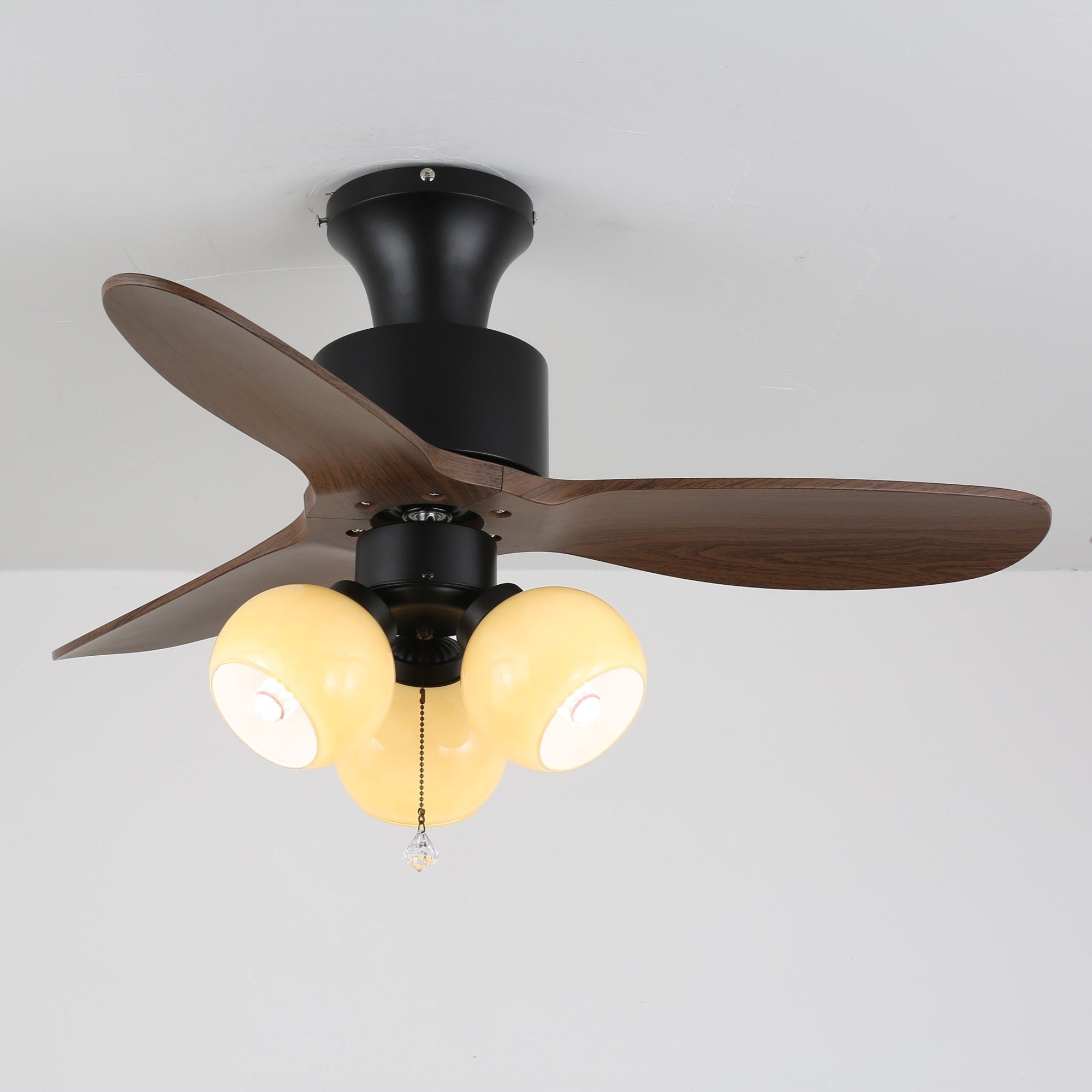 Plafonnier ventilateur Gwen en verre vintage montrant les dimensions (Dia 91cm)