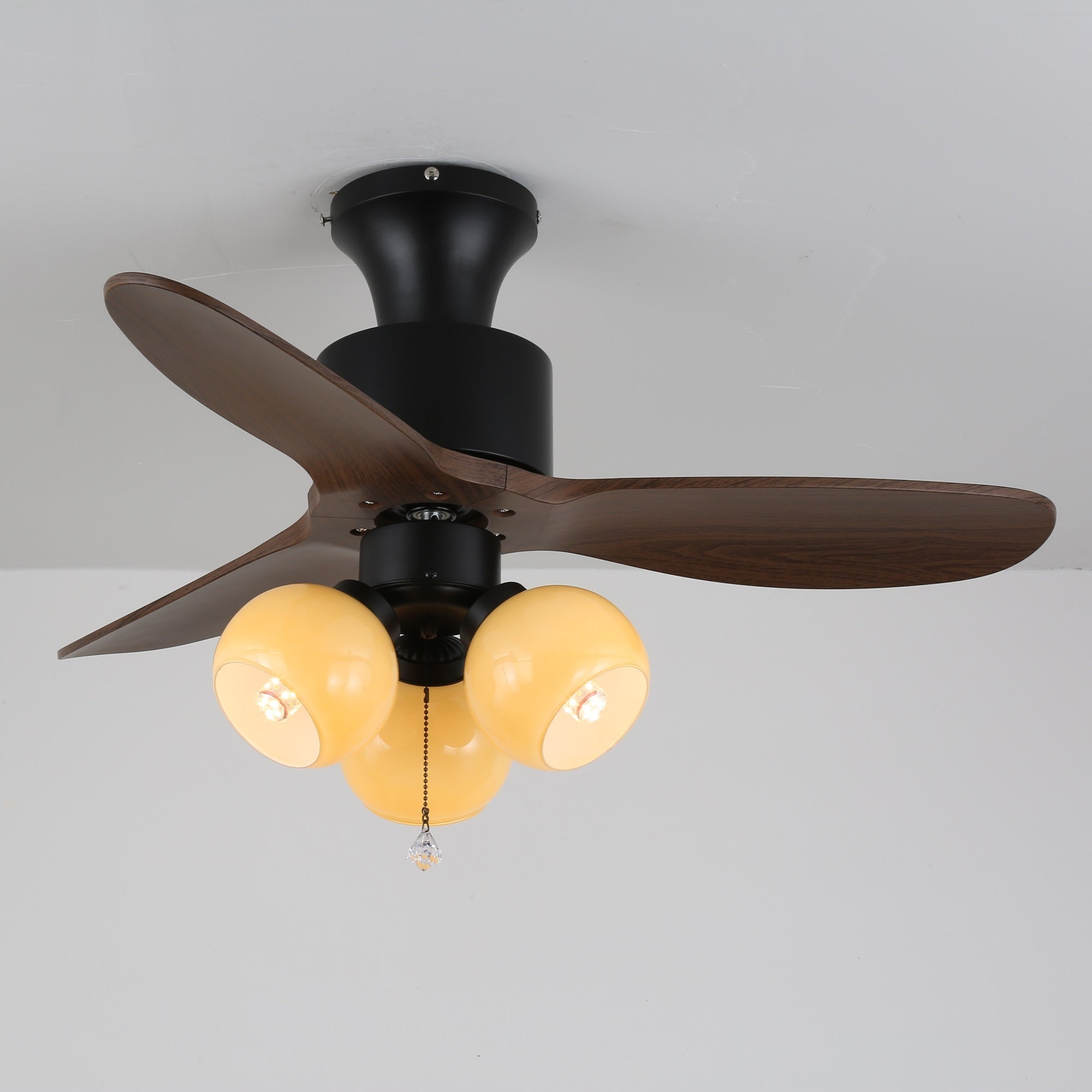 Plafonnier ventilateur Gwen en verre vintage montrant les dimensions (Dia 106cm)