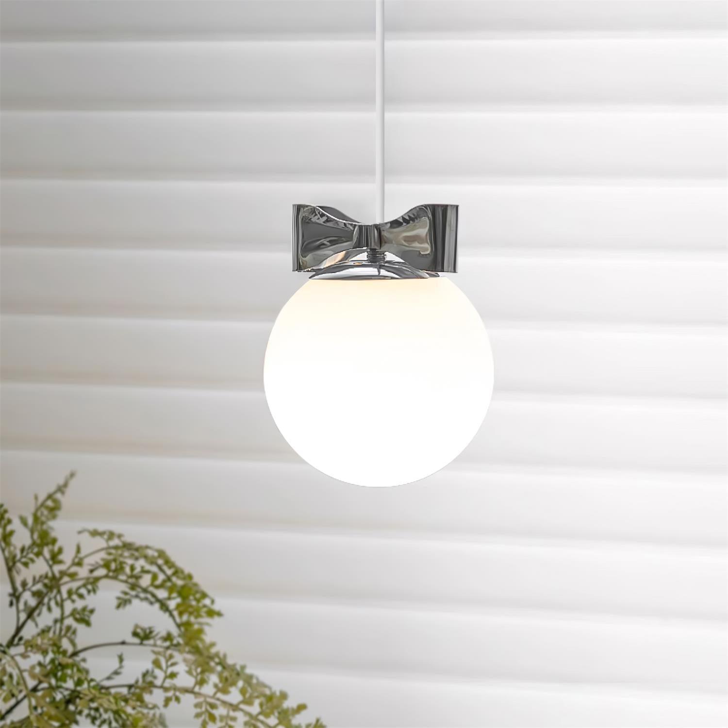 Luna Pendant Lamp Glass Globe Chrome Accent Minimalist - Letslighting