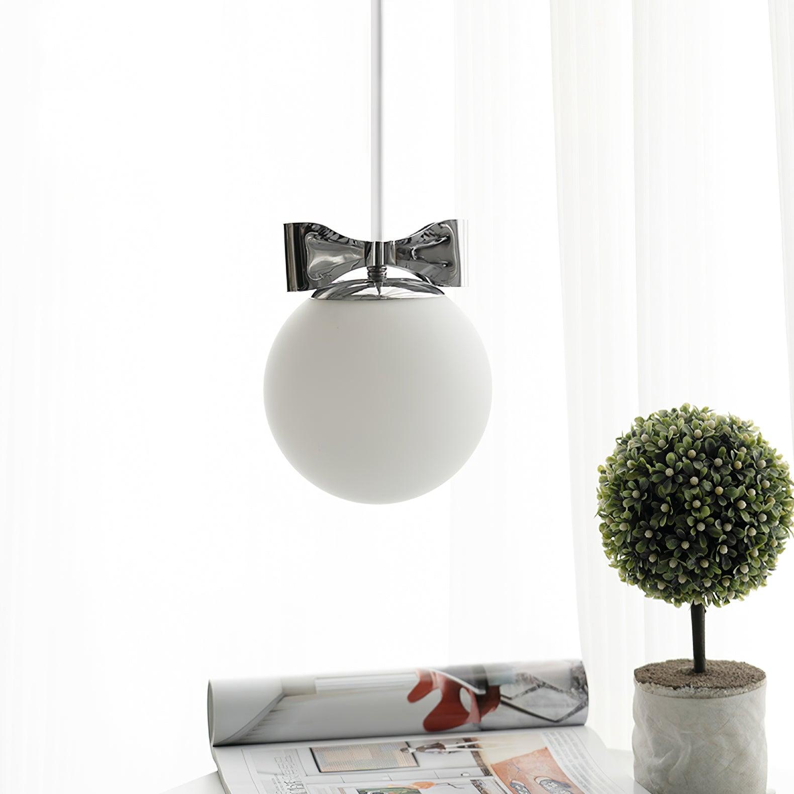 Luna Pendant Lamp Glass Globe Chrome Accent Minimalist - Letslighting
