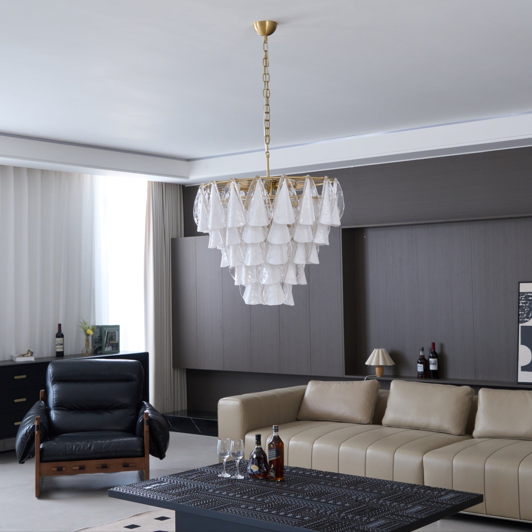 Aurora Chandelier White Leaf Glass Layered Modern - Letslighting
