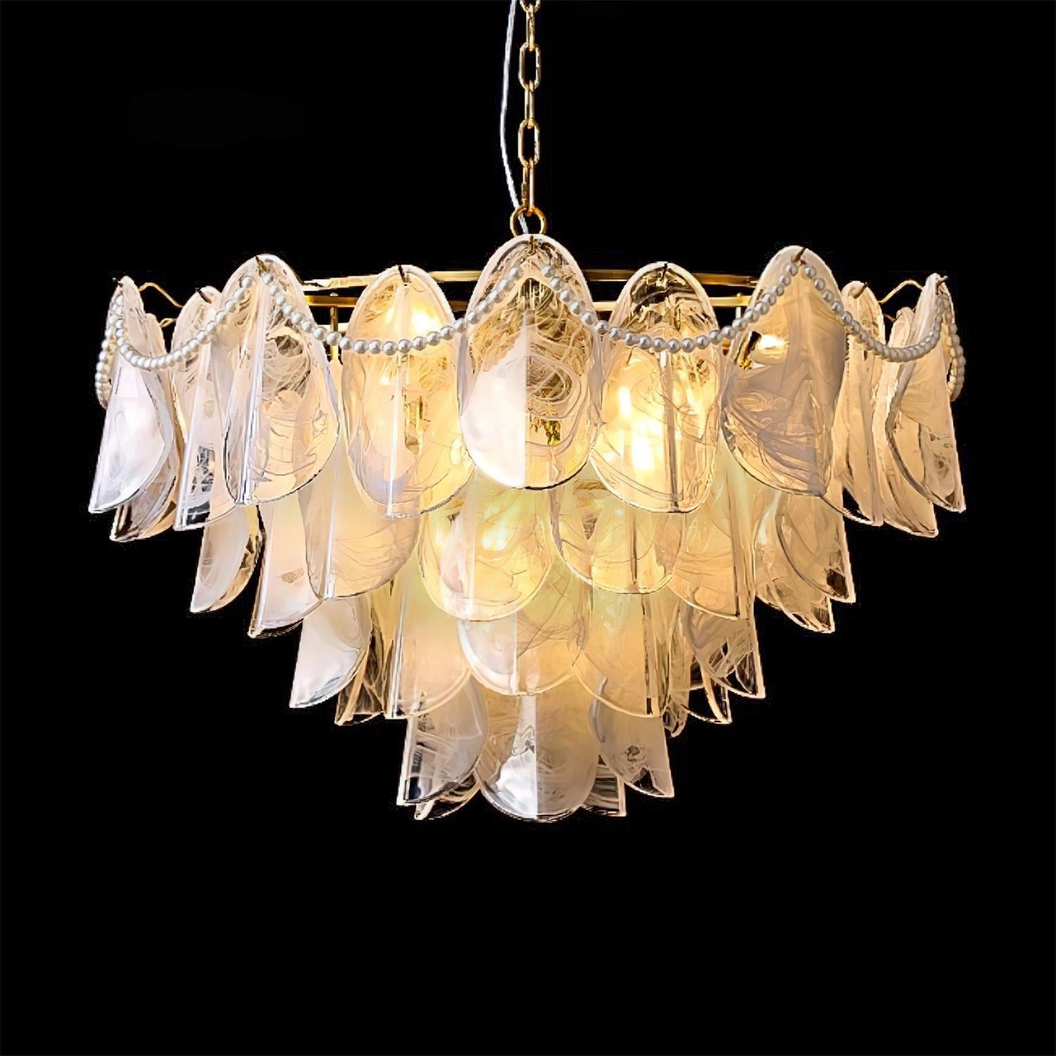 Lunaria Lustre Pétales en Verre avec Perles - Neutralighting