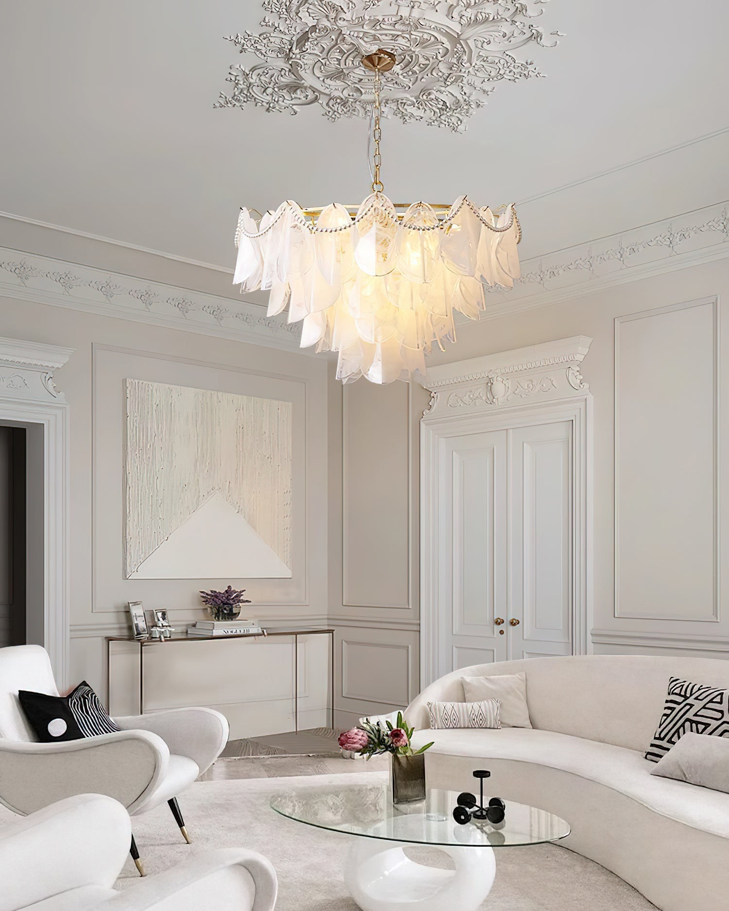 Lunaria Lustre Pétales en Verre avec Perles - Neutralighting