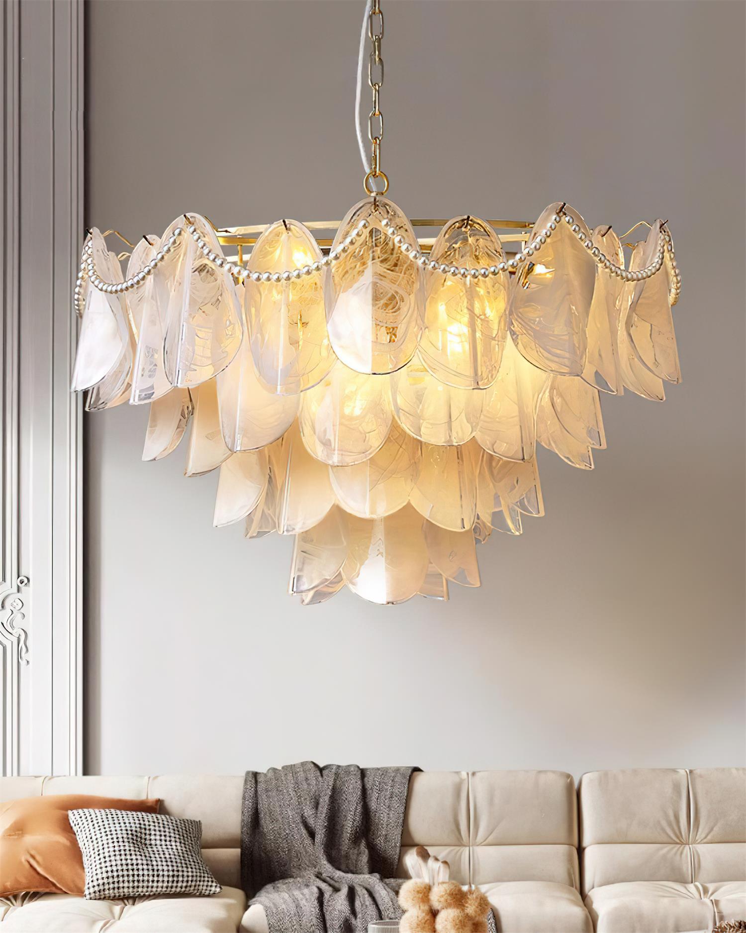 Lunaria Lustre Pétales en Verre avec Perles - Neutralighting