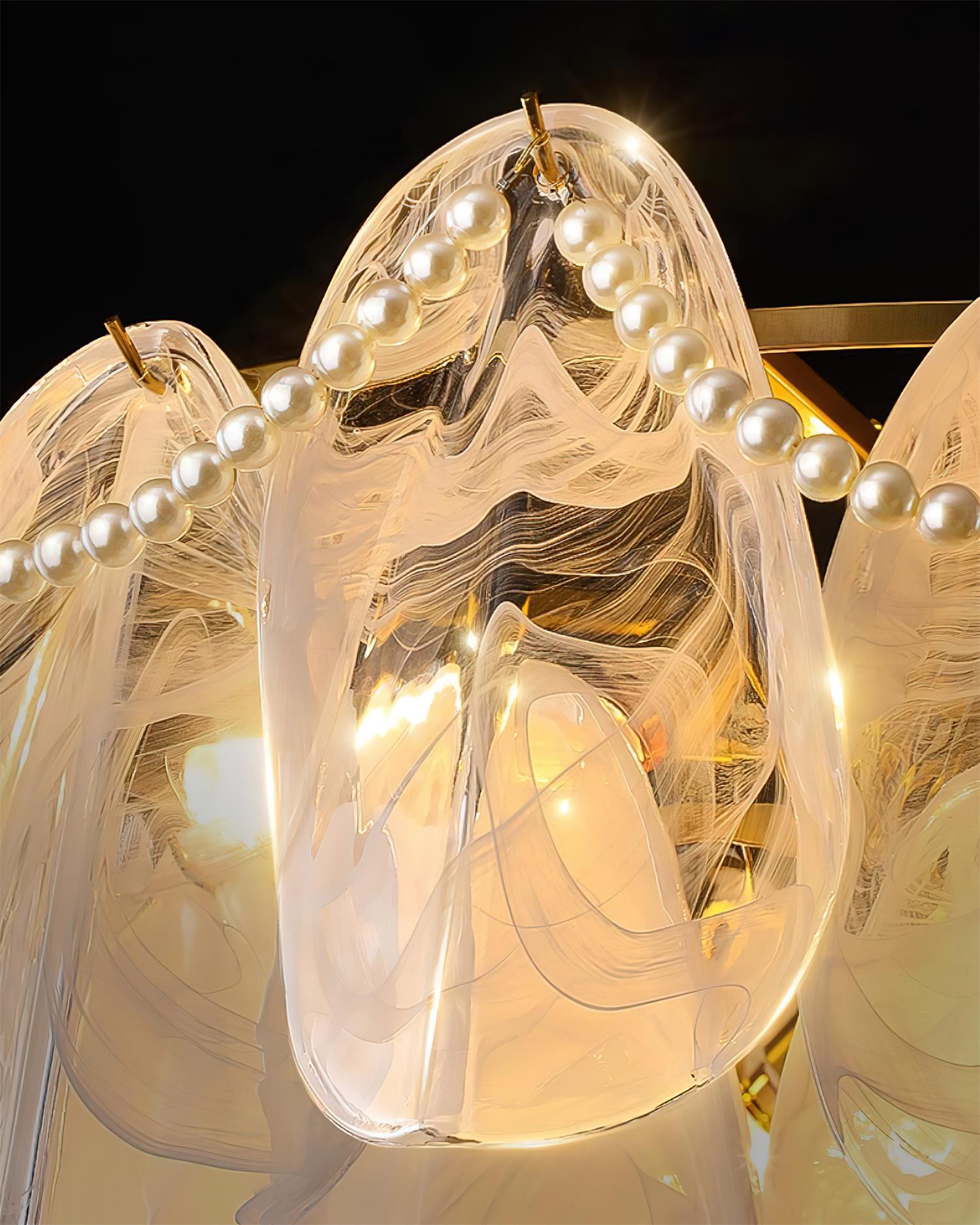 Lunaria Lustre Pétales en Verre avec Perles - Neutralighting