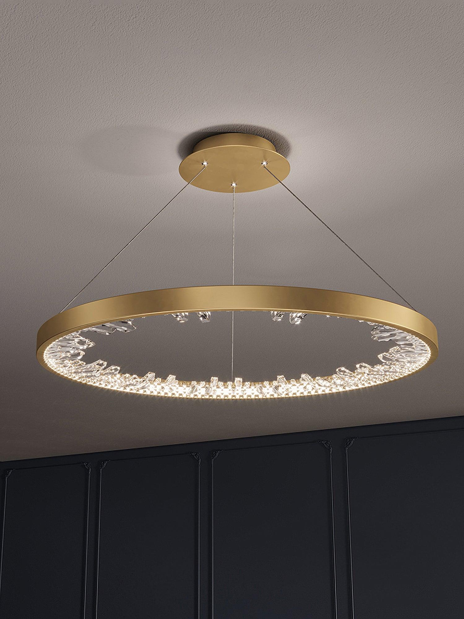Lustra Chandelier Cercle Cristal Anneau Doré Élégant - Neutralighting