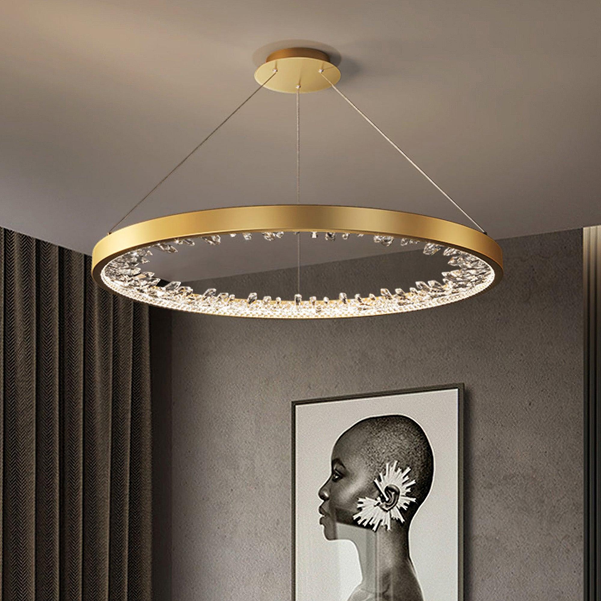 Lustra Chandelier Cercle Cristal Anneau Doré Élégant - Neutralighting