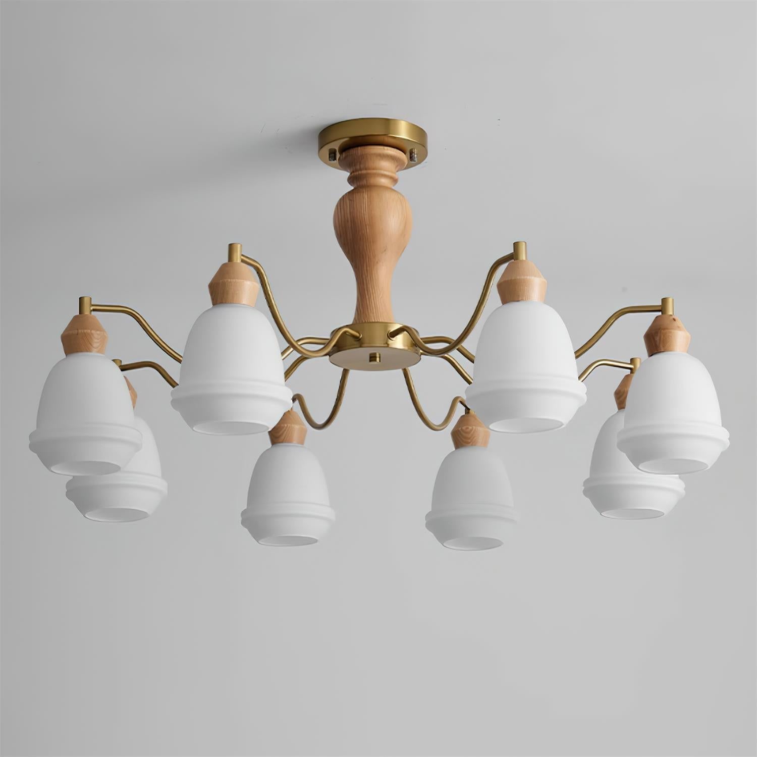 Magiro Chandelier Frosted Glass Wood Arms - Letslighting