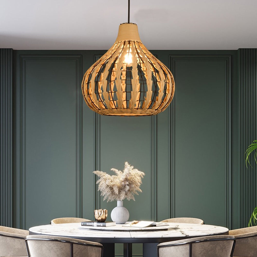 Ritta Suspension Globe Simple, Métal/Rotin, Marron Foncé/Marron Clair, Bar/Cuisine - Neutralighting