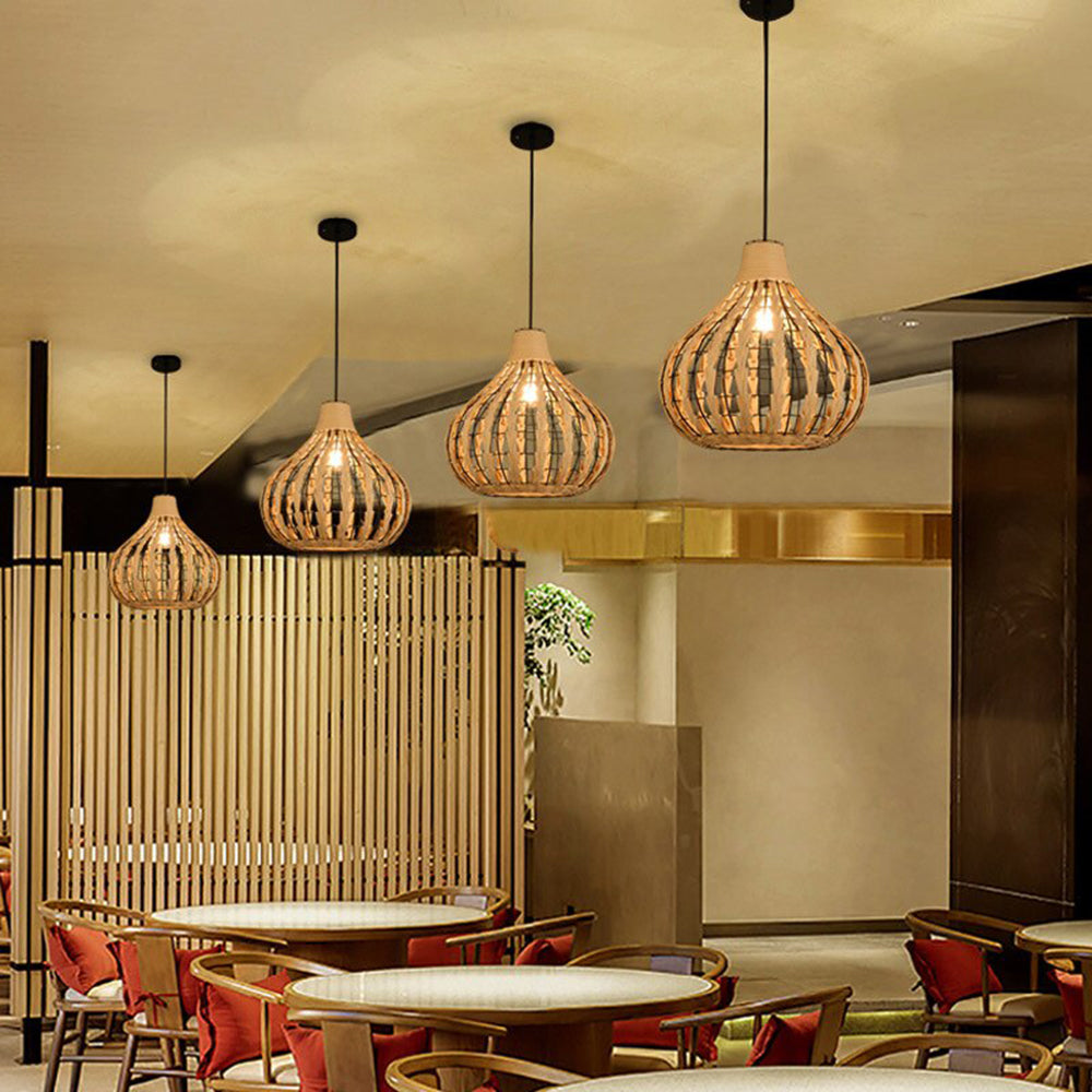 Ritta Suspension Globe Simple, Métal/Rotin, Marron Foncé/Marron Clair, Bar/Cuisine - Neutralighting