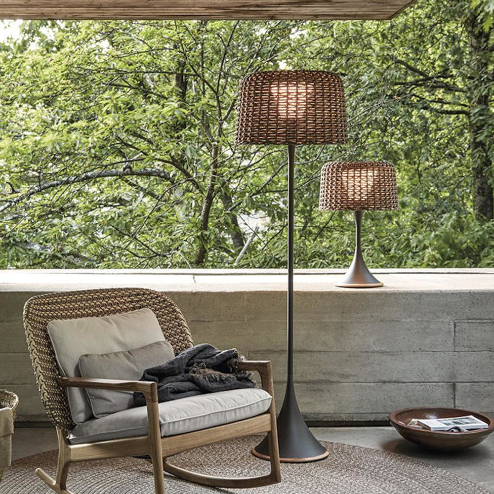 Ritta Lampadaire Cylindre Naturel, Métal/Rotin, Blanc/Noir, Balcon - Neutralighting