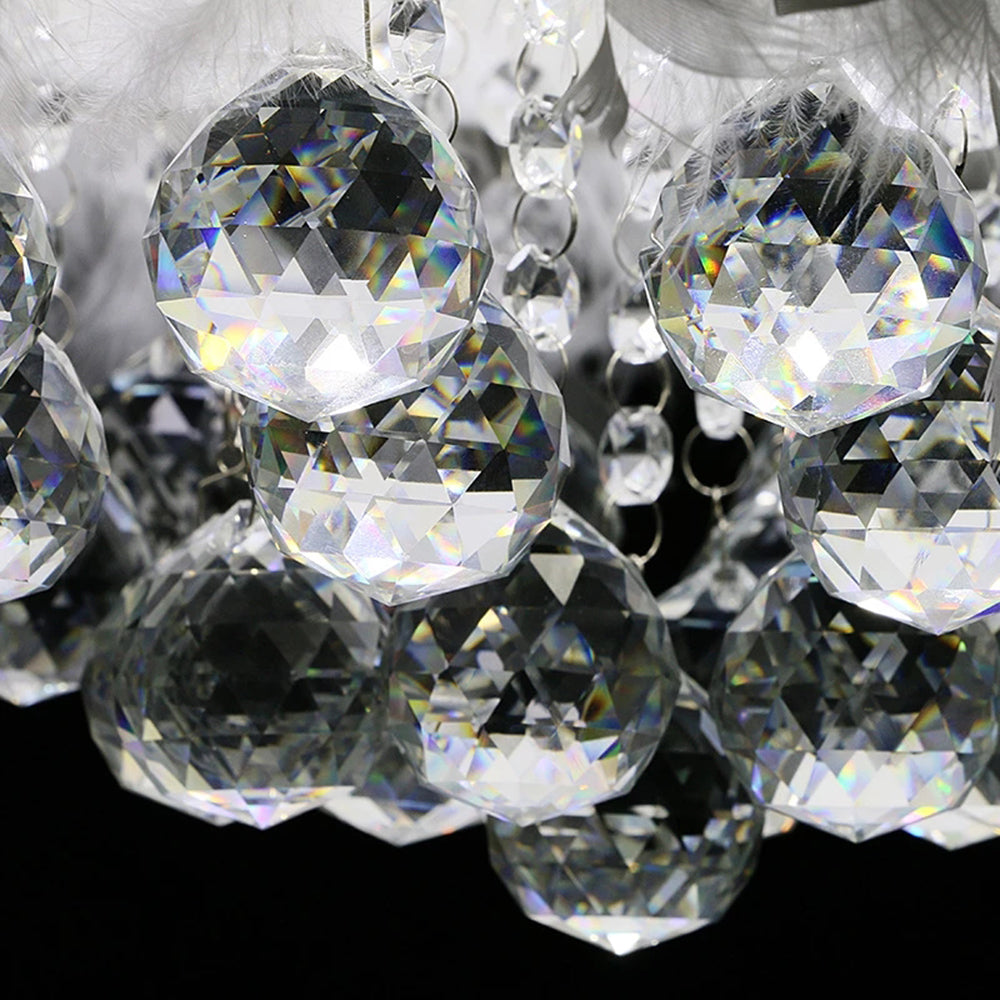 O'Moore Suspension Tambour Magnifique, Métal/Plume/Cristal, Blanc, Chambre à Coucher/Salon - Neutralighting