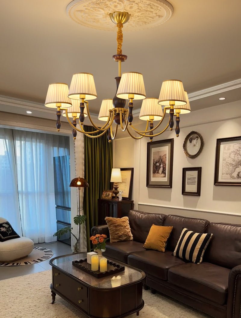 Lustra Chandelier Abat-jours Floraux et Noyer - Neutralighting