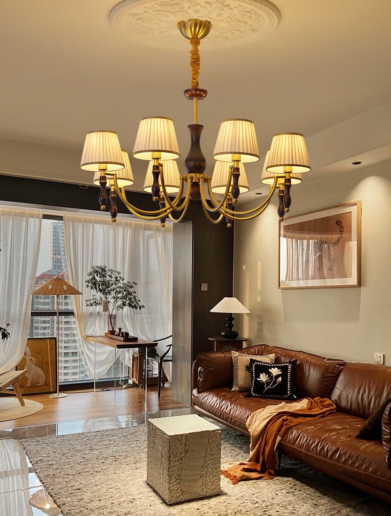 Lustra Chandelier Abat-jours Floraux et Noyer - Neutralighting