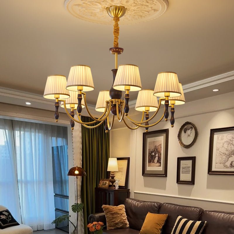 Lustra Chandelier Abat-jours Floraux et Noyer - Neutralighting