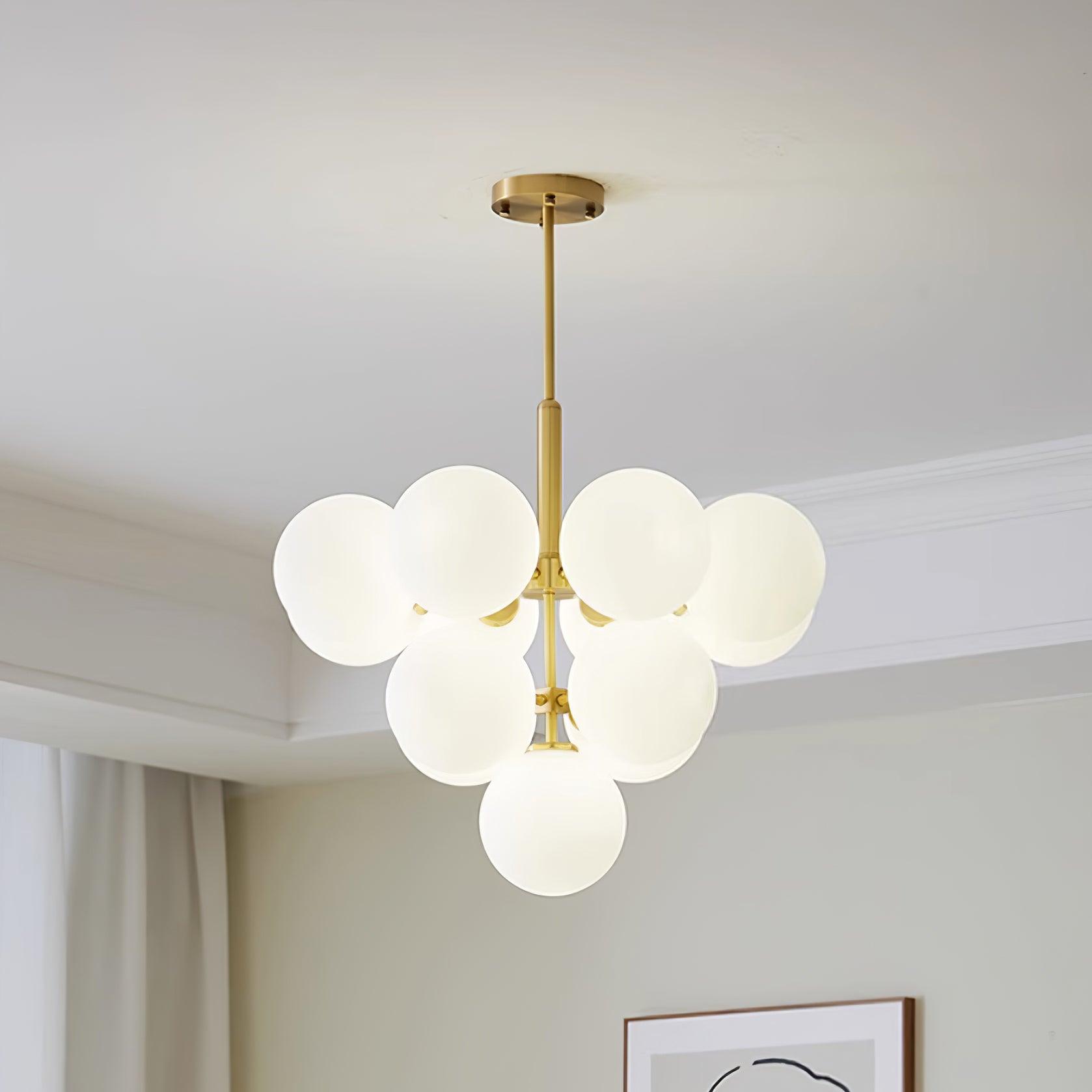 Lustre Globe en Verre Cluster Cadre en Laiton Moderne Minimaliste pour Maison - Neutralighting