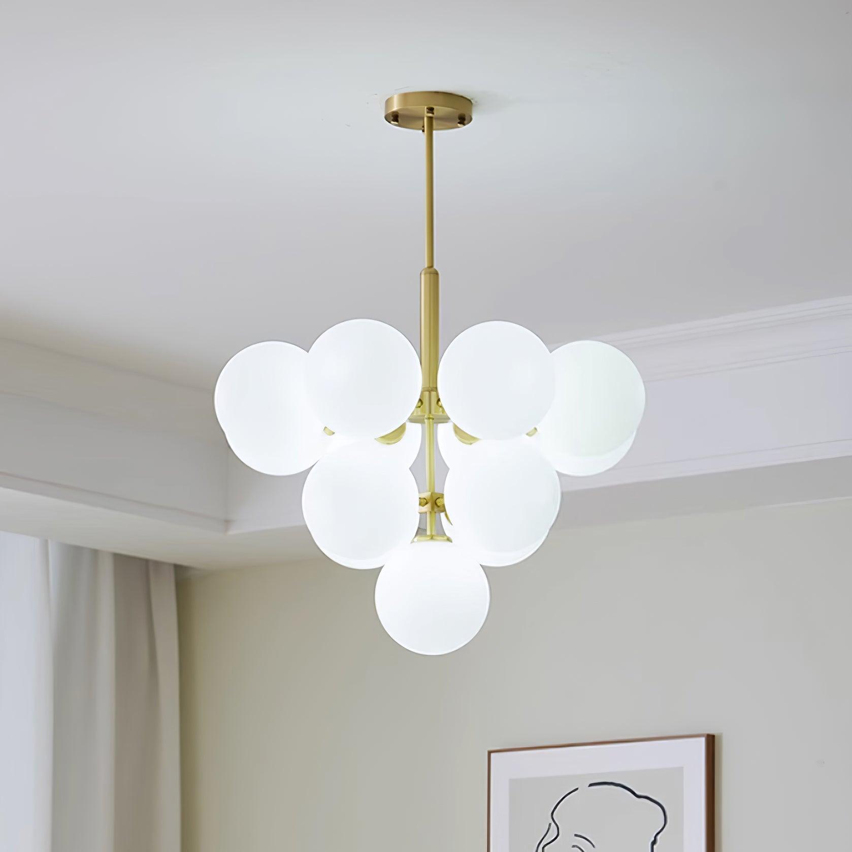 Lustre Globe en Verre Cluster Cadre en Laiton Moderne Minimaliste pour Maison - Neutralighting