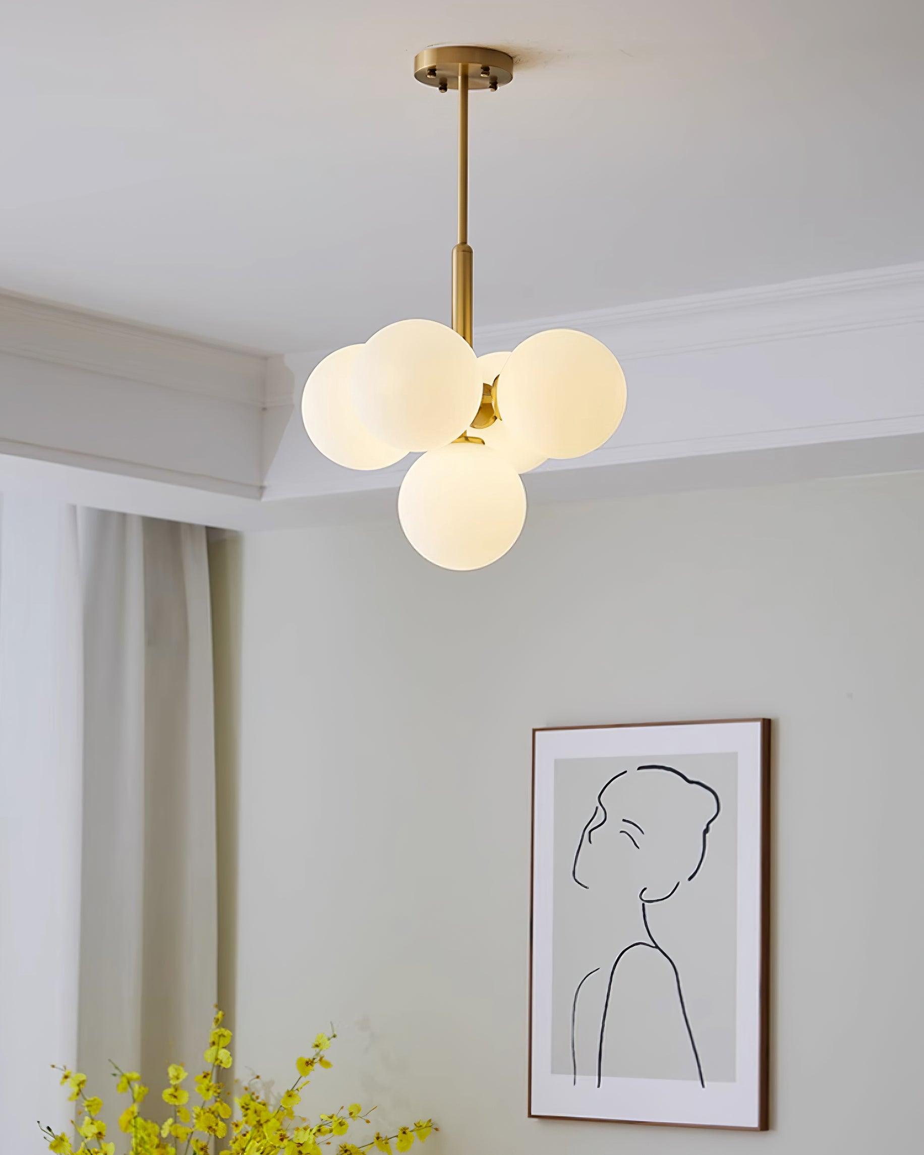 Lustre Globe en Verre Cluster Cadre en Laiton Moderne Minimaliste pour Maison - Neutralighting